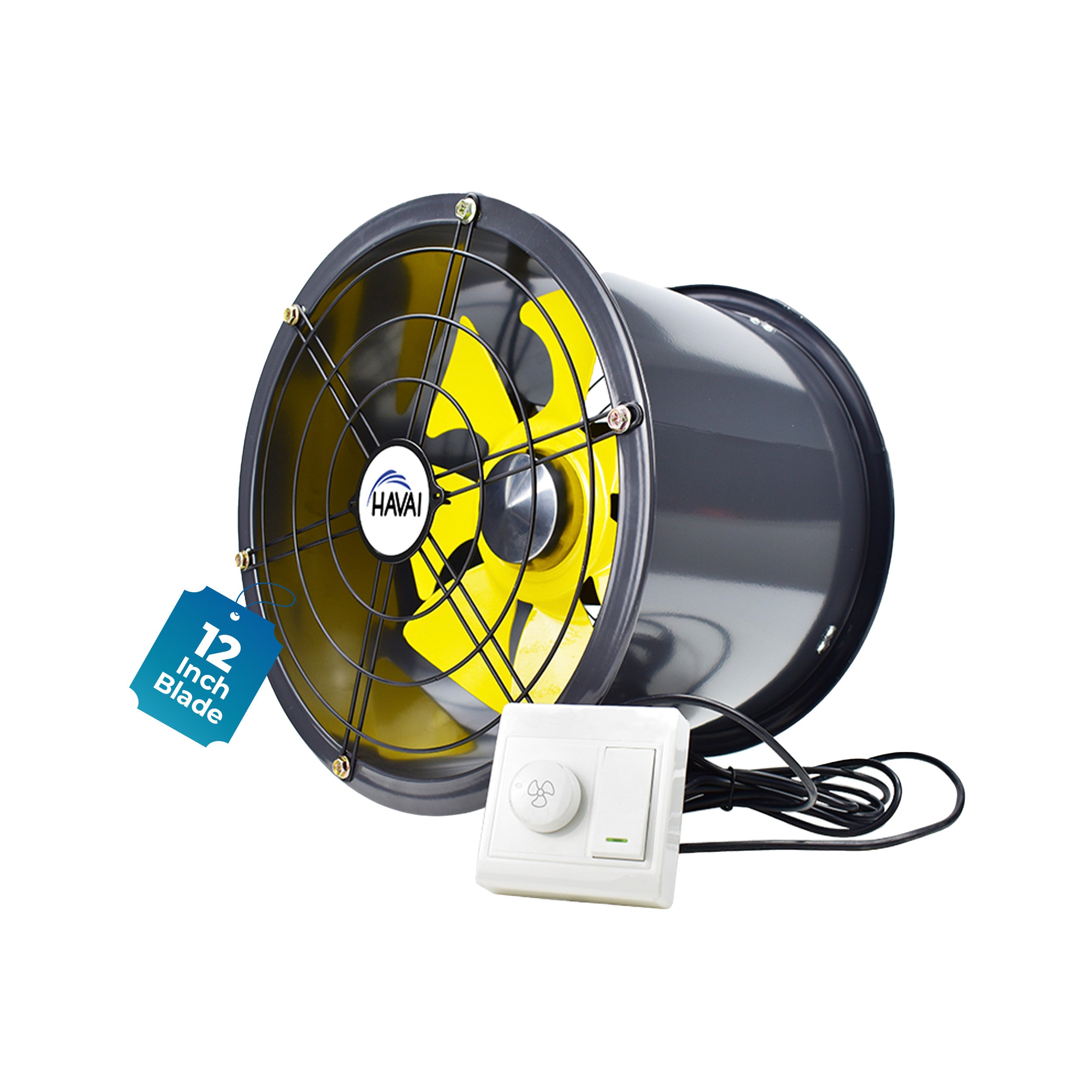HAVAI 12-Inch Commercial BLDC Axial Fan | Stepless Speed Control | Aluminium Alloy Blade | Low Noise | 700–2800 m³/h Air Volume | 40–80% Energy Saving | Maintenance-Free BLDC Motor | 2-Year Warranty