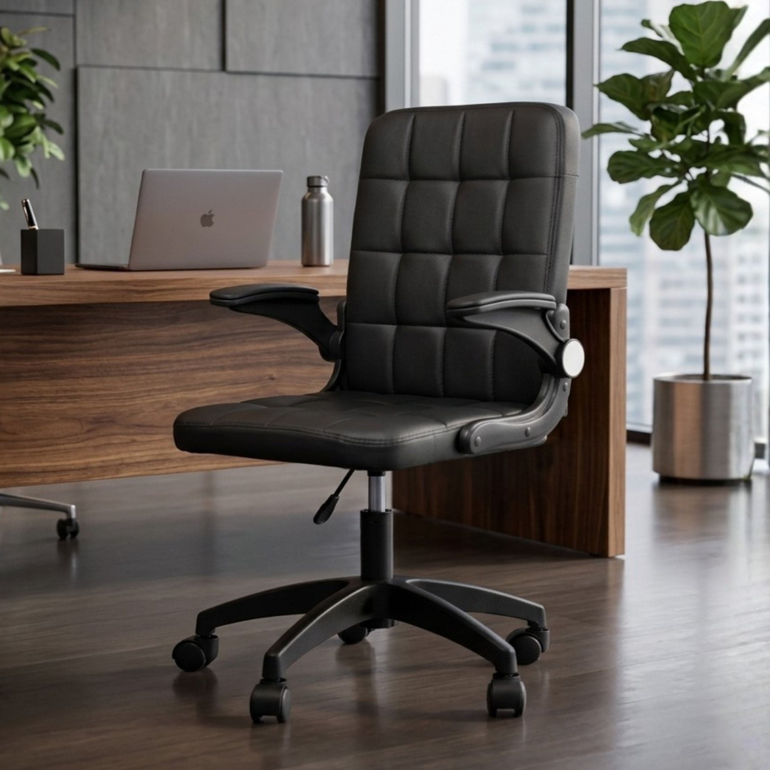 HAVAI Urban Seat Executive Office Chair | Premium Black PVC Upholstery | Ergonomic Cushioned Seat | Class 1 Gas Lift | Nylon Base & Wheels | Home, Office & WFH Chair