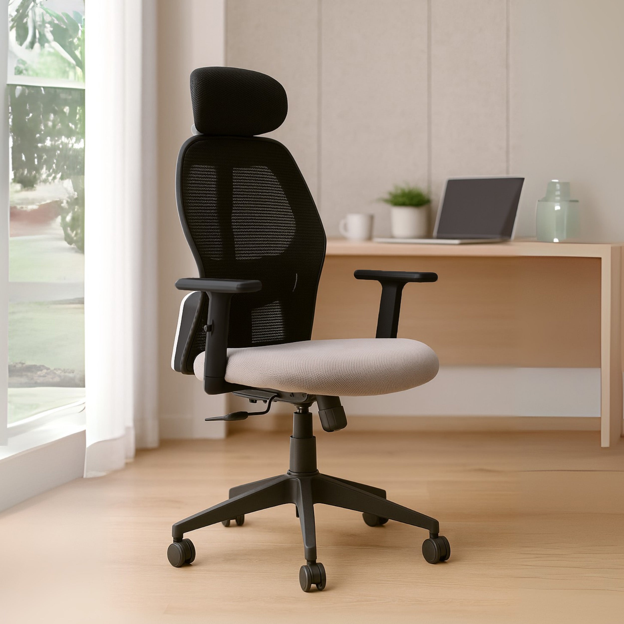 HAVAI Tauras Lean Back High Back Mesh Ergonomic Office Chair | Single Lock Synchro Tilt | Nylon Base | Class 4 Gaslift | 1D Adjustable Armrests | 50mm Casters | Premium Mesh Back & Fabric Seat