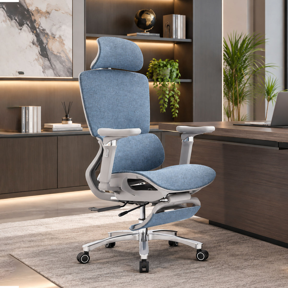 Havai Neo Pro Ergonomic Office Chair with Adjustable Lumbar & Legrest | 3D Adjustable Armrests | Fully Cushioned Seat | Adjustable Headrest | Adjustable Backrest | Adjustable Lumbar Support | Reclining Function | Extendable Leg Rest | Ergonomic Design