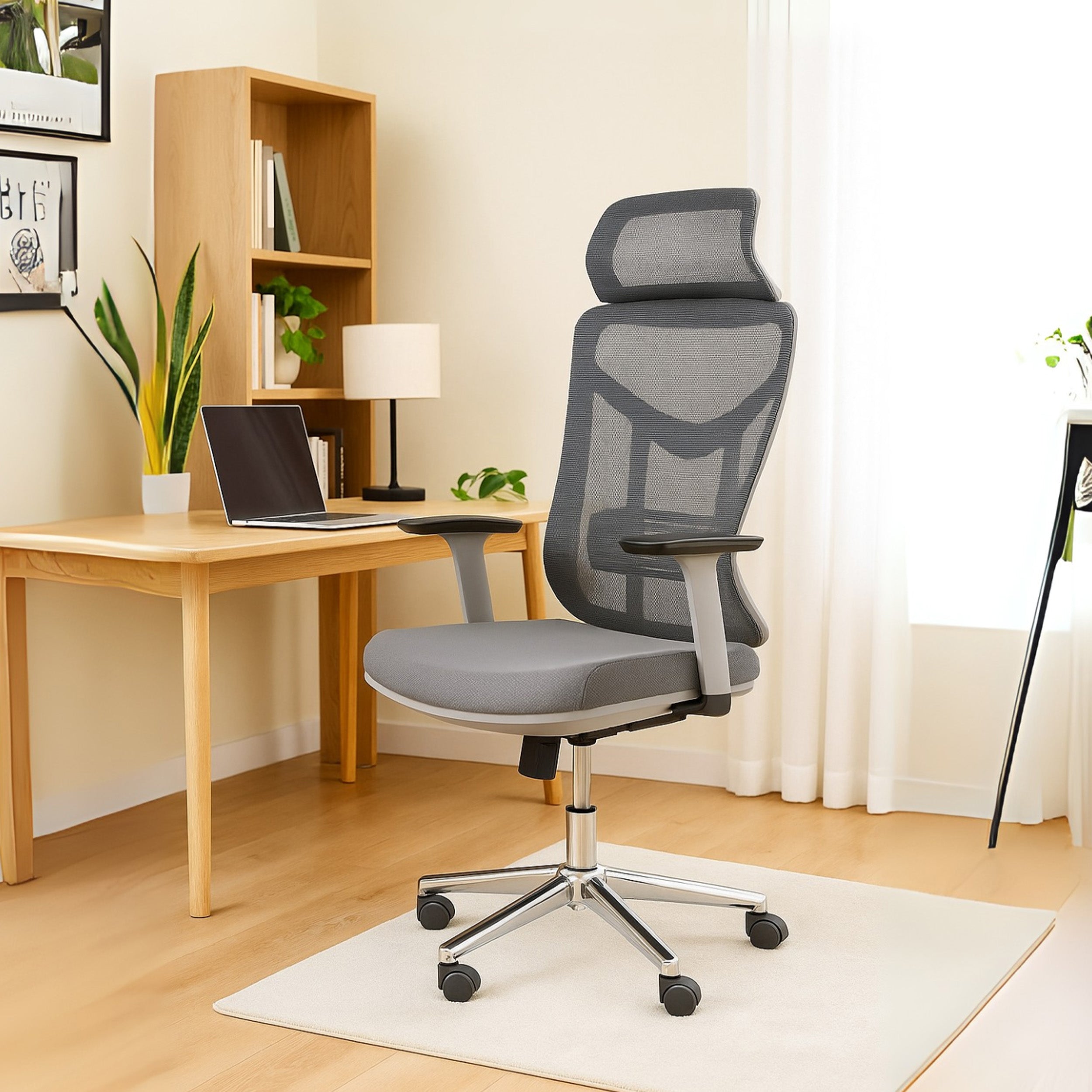 HAVAI Pulse High Back Ergonomic Mesh Office Chair | Multi-Lock Tilt Mechanism | Chrome Base| Breathable Mesh Back | Fixed Headrest (Grey)