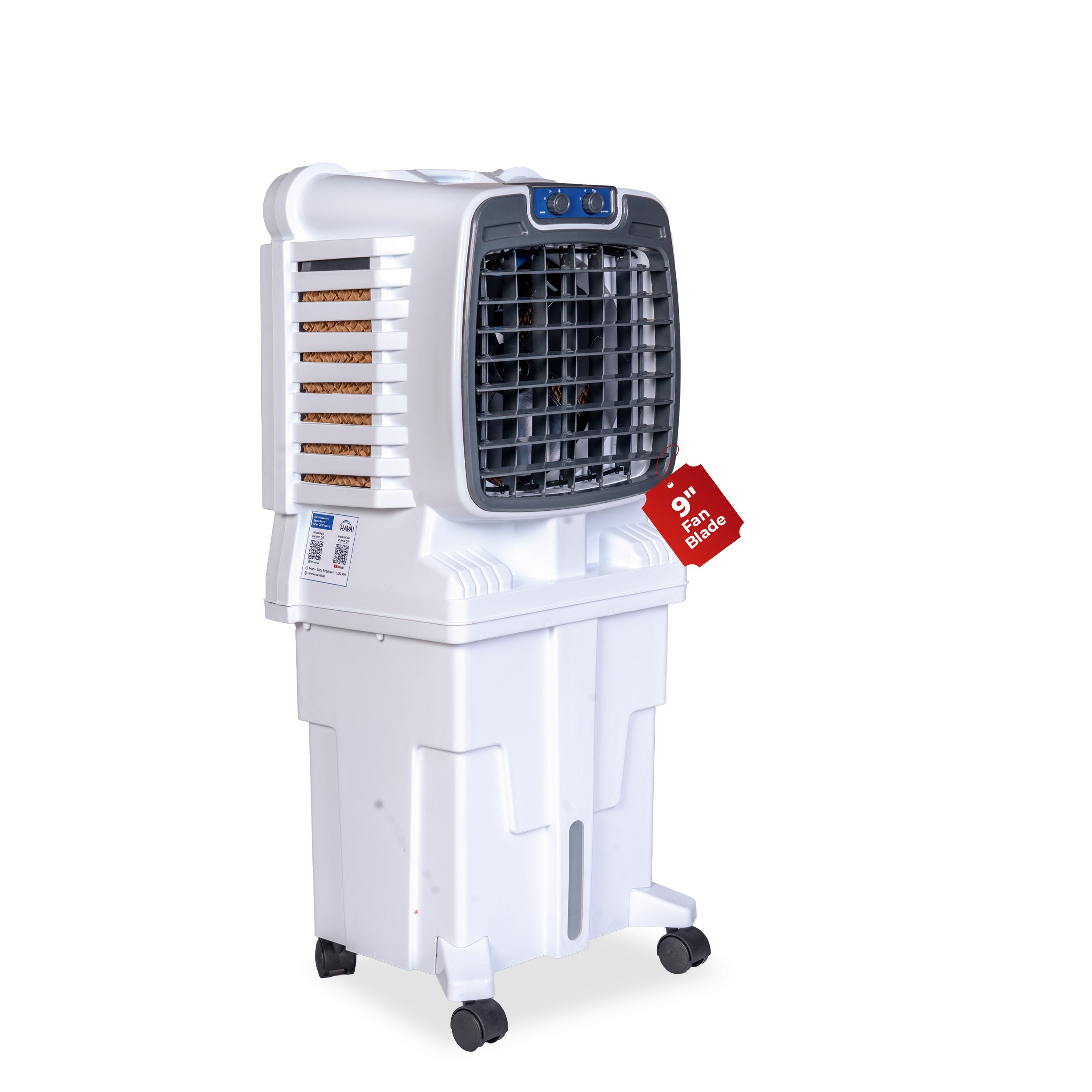 HAVAI Arizona 9 Personal Air Cooler | 9-Inch Blade | 25L Tank | 3-Side Honeycomb Pads | Motorised Louvers | White