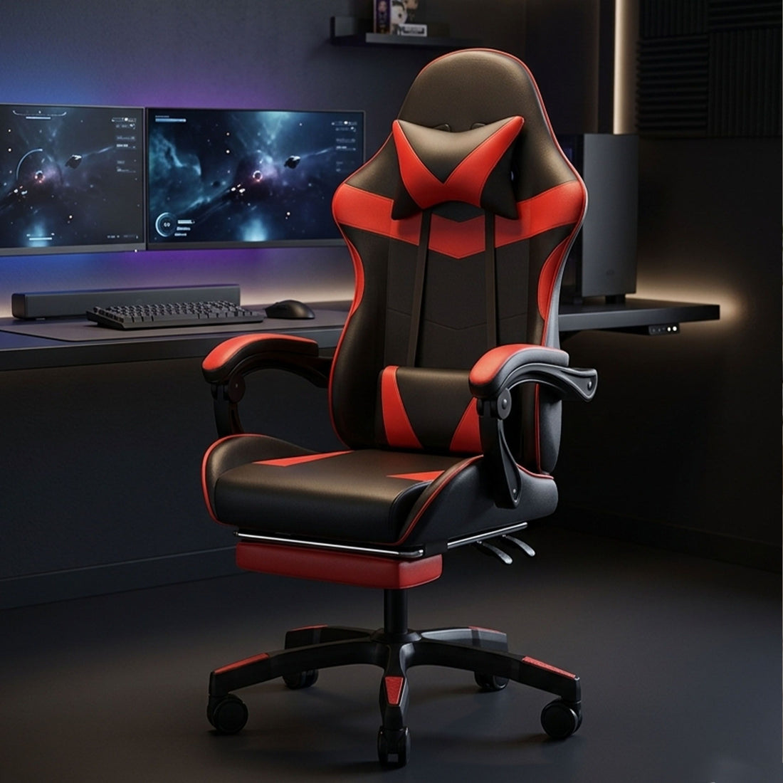 HAVAI Vortex Red Gaming Chair | Ergonomic High Back Computer Chair with Linkage Armrests | Reclining & Folding Backrest | Premium 0.55mm PVC Upholstery | High Density Foam Cushion | Class 1 Gas Lift | 320mm Nylon Base | Heavy Duty Wheels | (Red & Black)