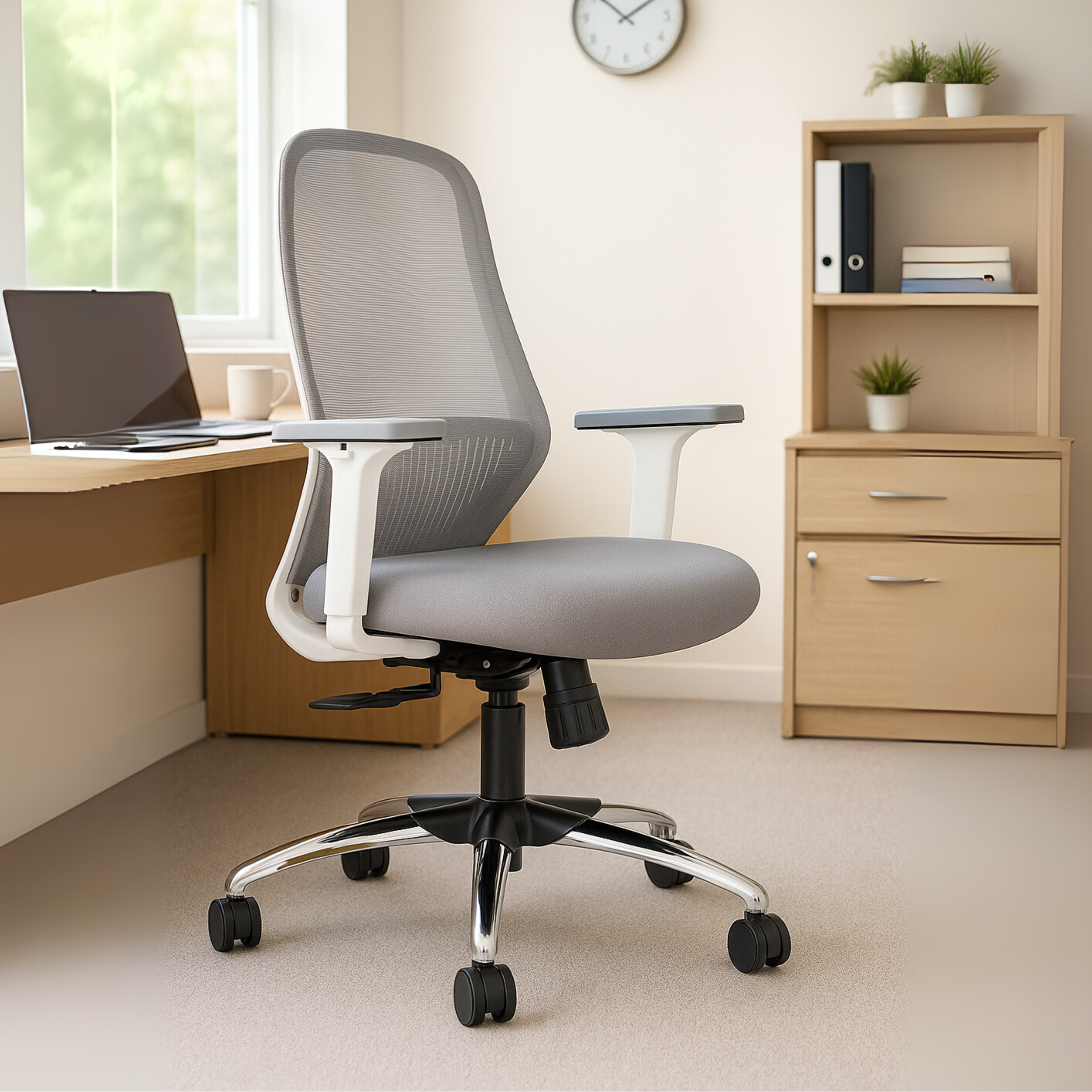 HAVAI Off-Comfy Luna Ergonomic Office Chair | Yuva Mesh Back | 2D Arms with TPU Pad | Synchro Tilt with Lock | Class 4 Samhongsa Gaslift | Claw Chrome Base | 60mm Castors (White)
