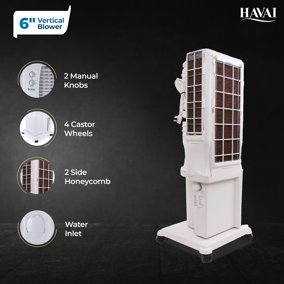 HAVAI Bullet Tower Air Cooler - 20 Liter, White