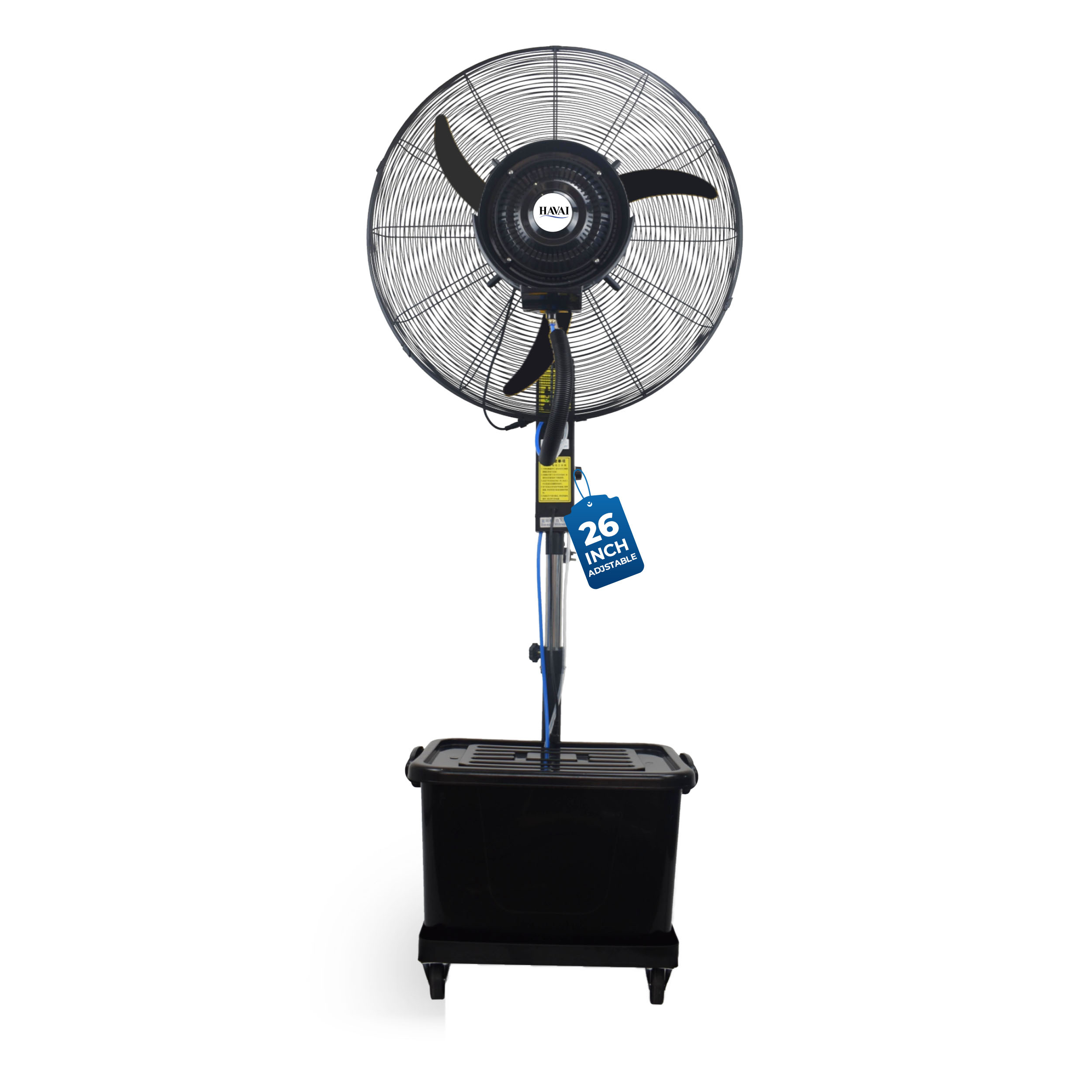 Havai 26″ Commercial Mist Fan with Adjustable Height Rod, 260W Copper Motor | 10m Spray | Manual Mist Control | Aluminium Blade | Finger-Proof Grill | 41L Tank | Fixed 6ft Height | 48-Hour Installation & 1-Year Warranty