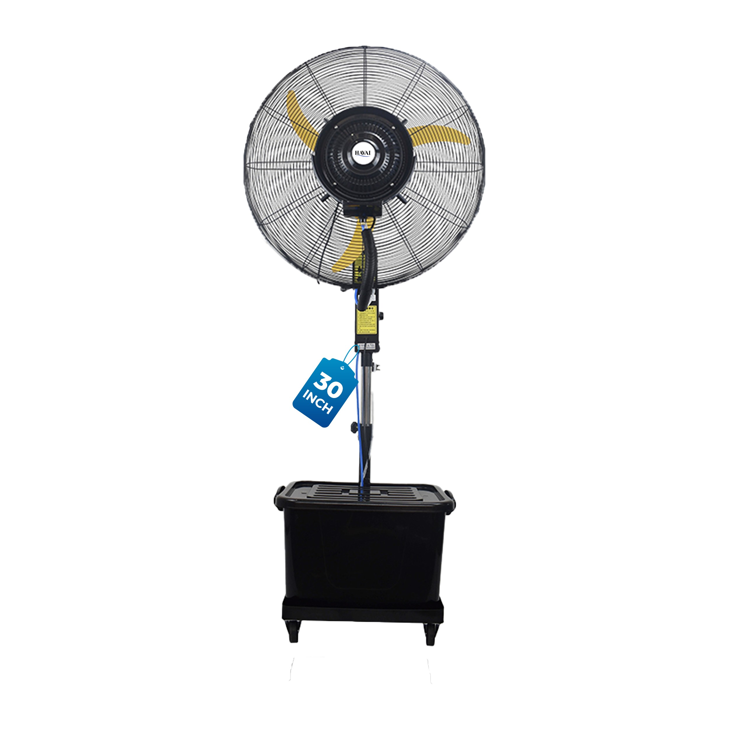 Havai 30" BLDC Mist Fan – Adjustable Height 4.5–6.5 ft | 100–210W Copper Motor | 6–10m Spray | 41L Tank | 1200 sq ft Coverage | 4 Speeds | Aluminium Blade | Low Noise <60dB | Rollers for Portability