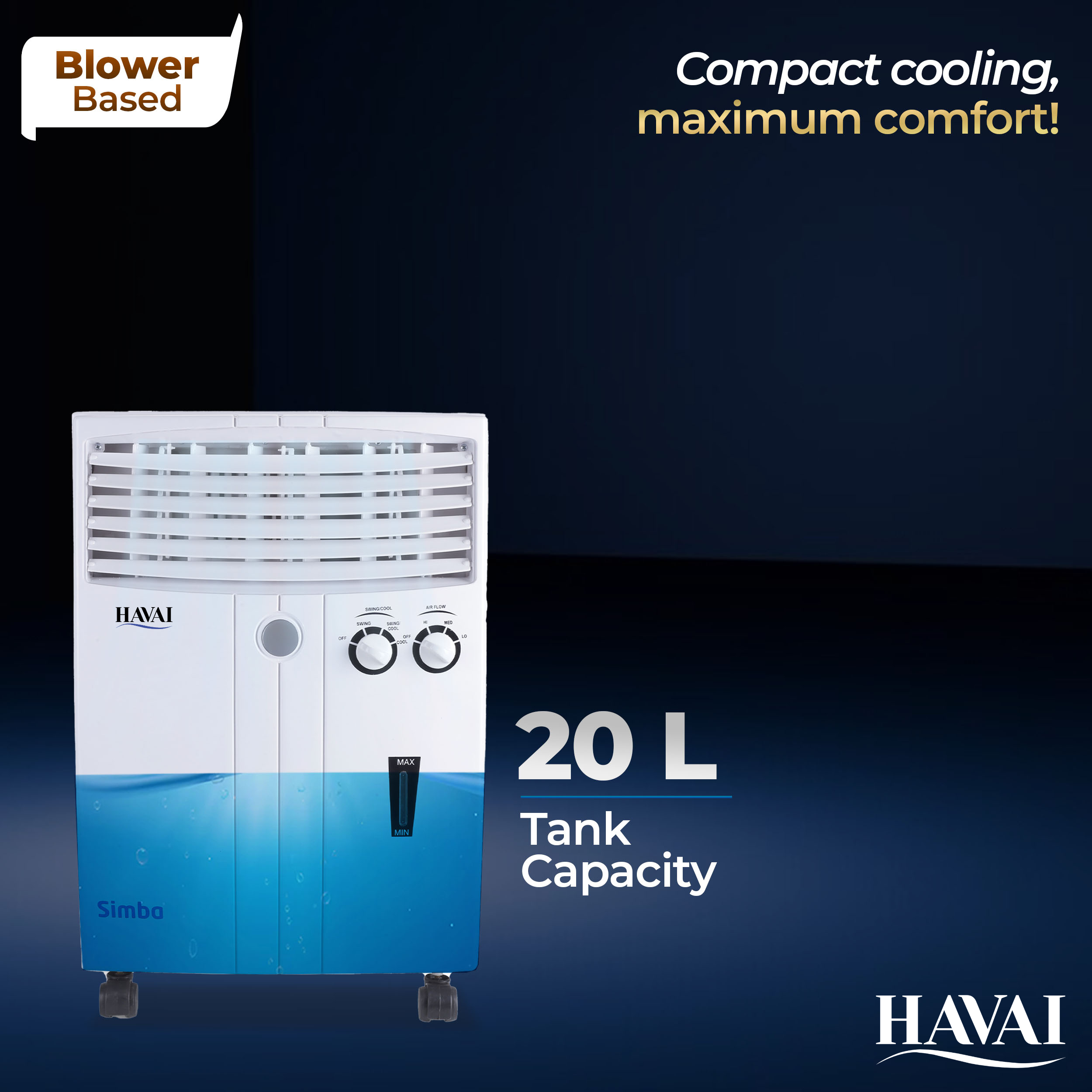 HAVAI Simba Personal Cooler with Blower - 20L, White