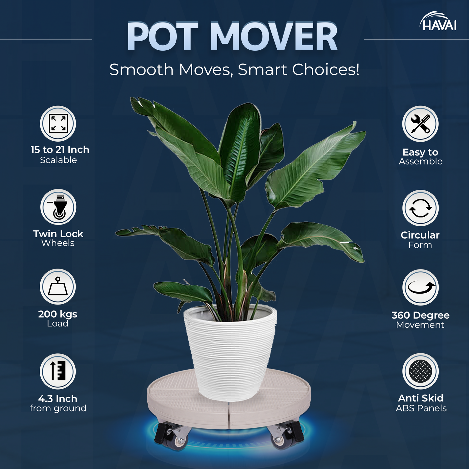 HAVAI Plant Stand with Wheels Heavy Duty, 20" Adjustable Plant Mover / Stroller with Wheels, Large Plant Cart for Vertical Garden, Vertical Planters, Patio Umbrella Base, Plant Pots
