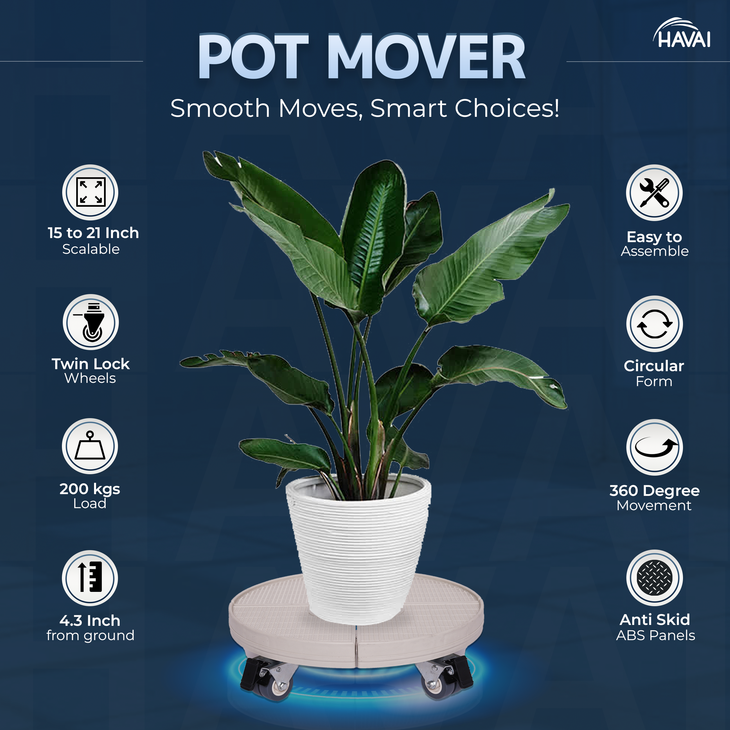HAVAI Plant Stand with Wheels Heavy Duty, 20" Adjustable Plant Mover / Stroller with Wheels, Large Plant Cart for Vertical Garden, Vertical Planters, Patio Umbrella Base, Plant Pots