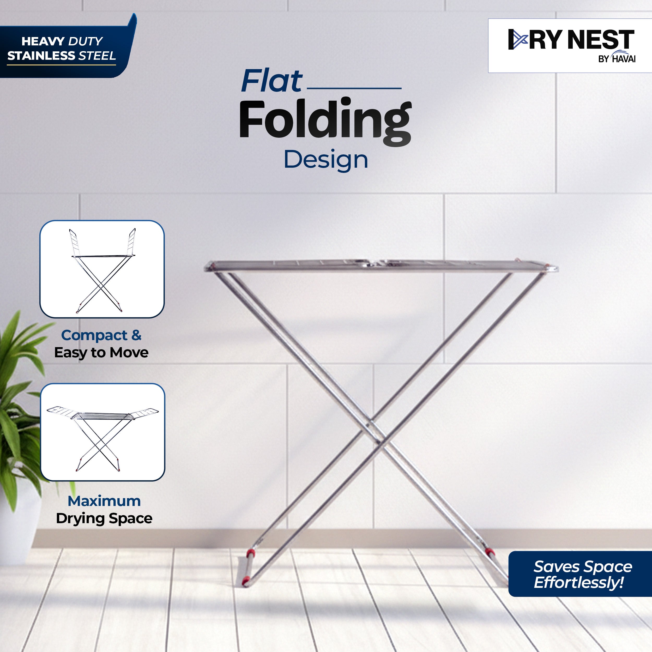 DryNest by HAVAI – 3.5 KG Premium Clothes Drying Stand | 3-Way Foldable Airer | 20 Rust-Free Steel Drying Rails | Heavy-Duty & Portable | 1-Year Warranty | Balcony & Indoor Friendly