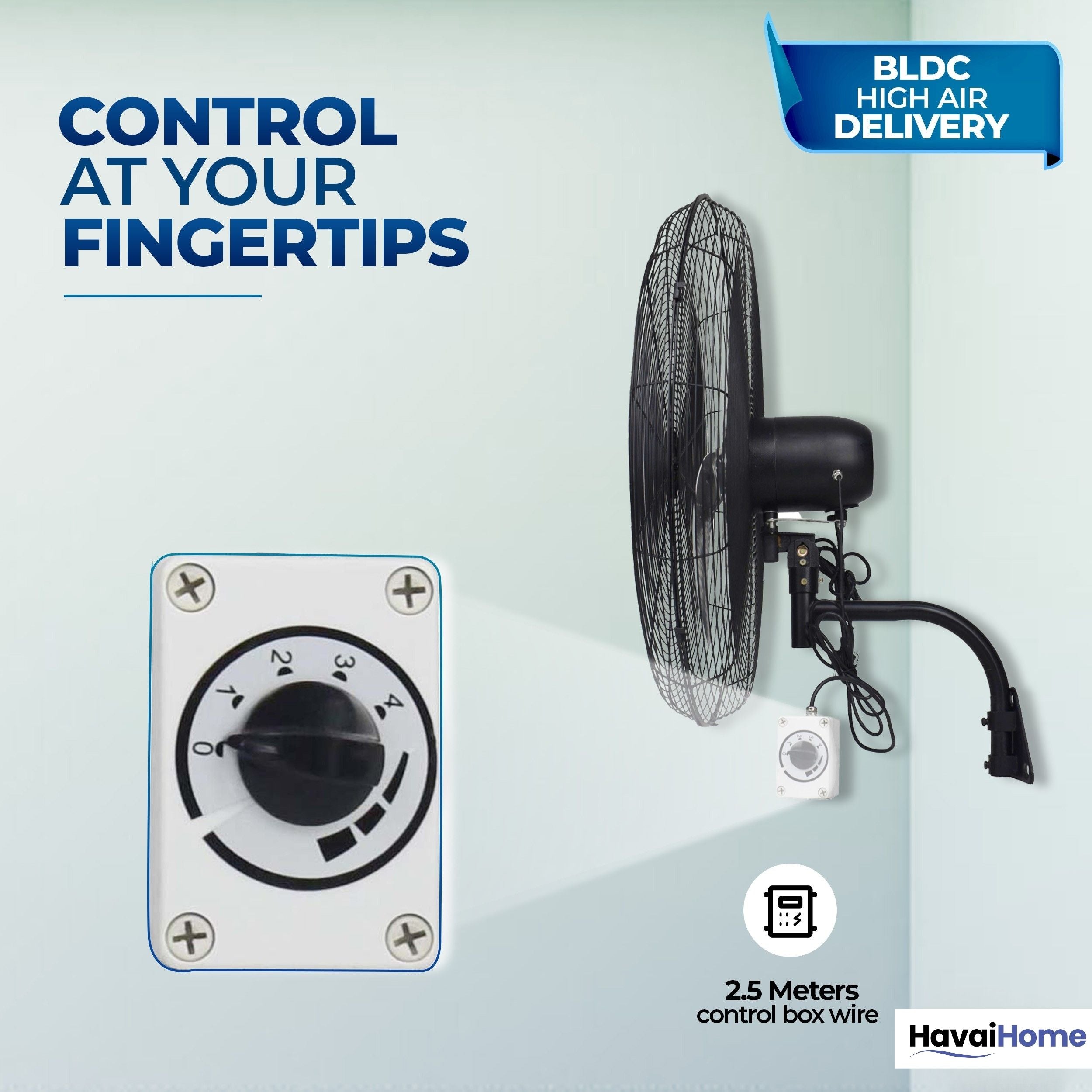 30" BLDC High-Speed Wall-Mount Fan – 3-Blade Design, Energy Efficient (20W-135W), 700-1400 RPM, 18,000 M³/Hr Airflow, 75-Foot Air Throw, 4-Speed Control, 2-Year Warranty