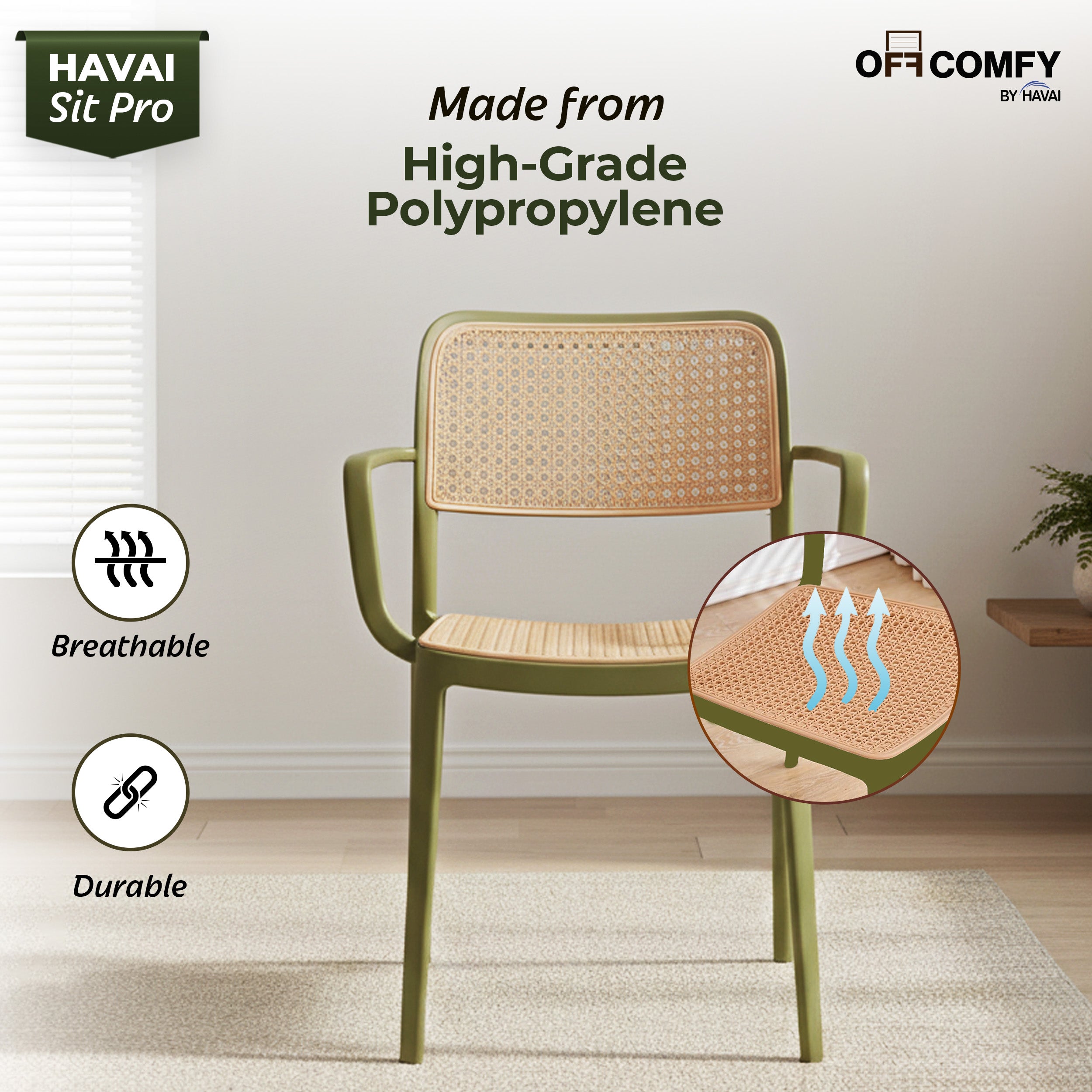 HAVAI SitPro Premium Plastic Chair for Home, Office & Café | Modern Ergonomic Design | Heavy-Duty Reinforced Frame | Indoor & Outdoor Use | Stackable | Pack of 2 | 1-Year Warranty | Made in India