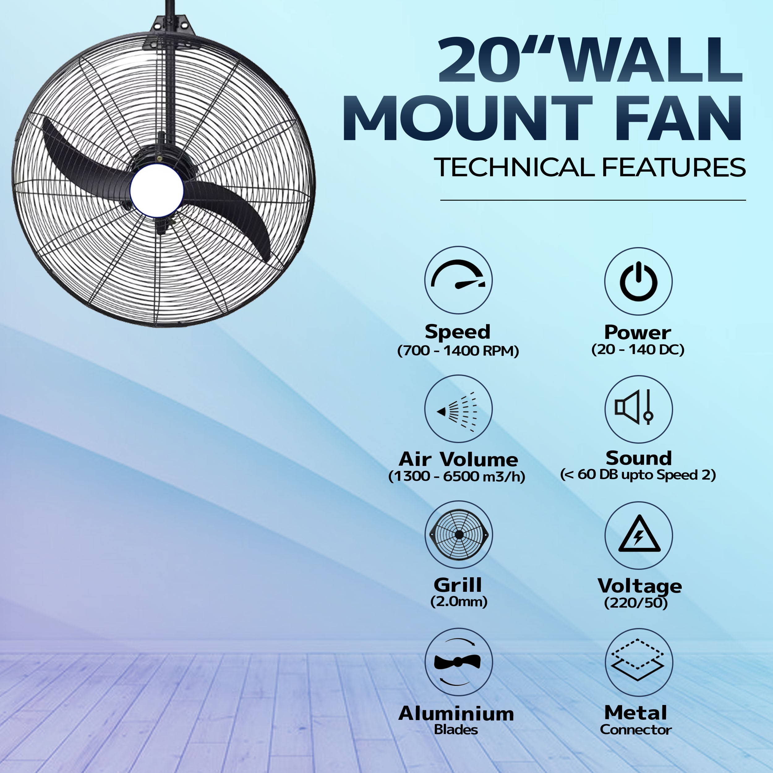 BLDC Wall Mount Fan 20 Inch, 50% Savings On Electricity, High Velocity, Heavy Duty Metal For Industrial, Commercial And Residential Use, Assembly Included , Black