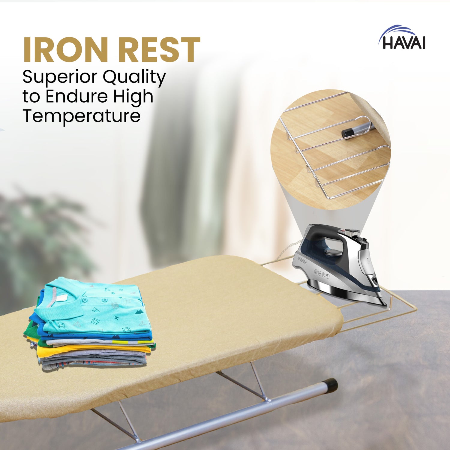 HAVAI Tabletop Ironing Board with Iron Rest- Grey, 76x29 cm Surface - Wall Mountable, Iron Rest with Silicon Pad, Heat-Resistant & Space-Saving Iron Table for Ironing Clothes
