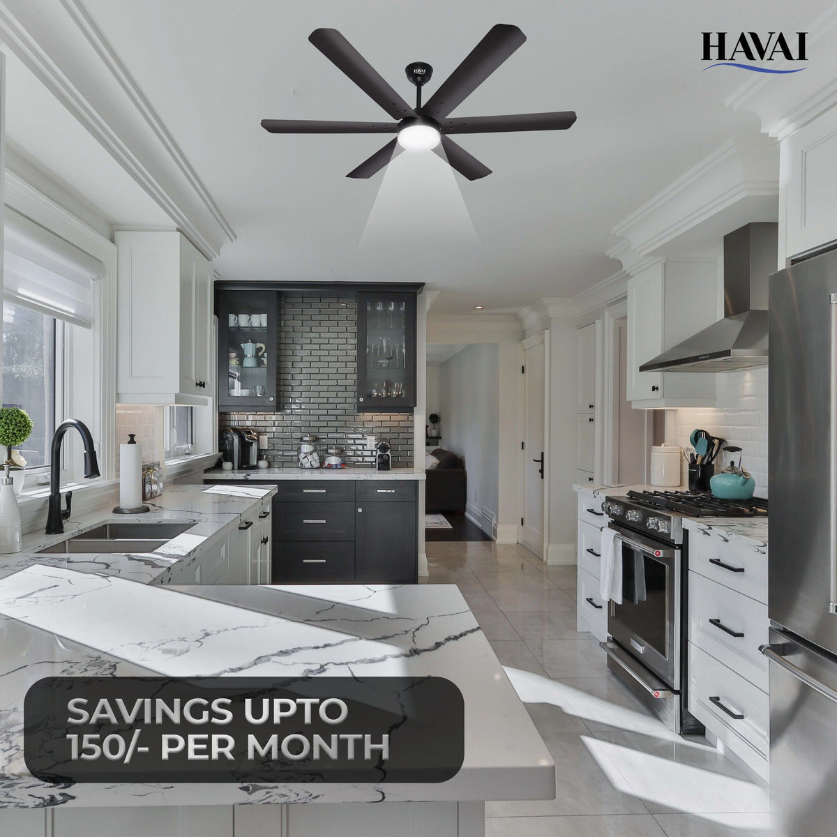 HAVAI Spinel BLDC Ceiling Fan 35W, 1200mm Blade with Remote - Smoky Brown,9W LED Light