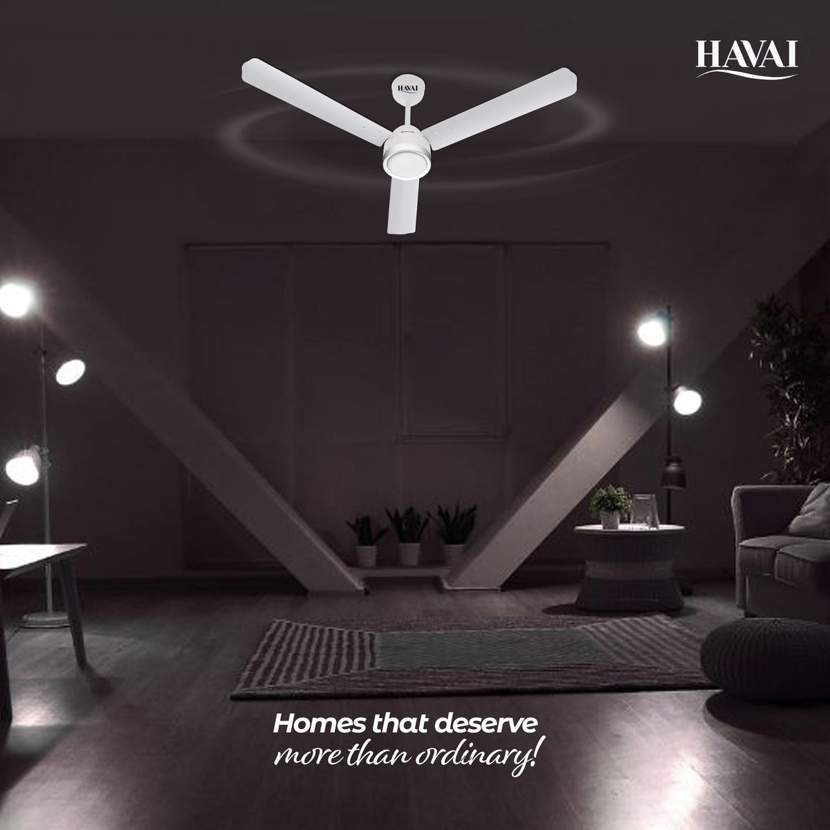 HAVAI Spinel BLDC Ceiling Fan with Decorative Ring | 1200mm, 3 Blades, 27W | Remote Control & 9W LED Light | 2 Years Warranty | Pearl White