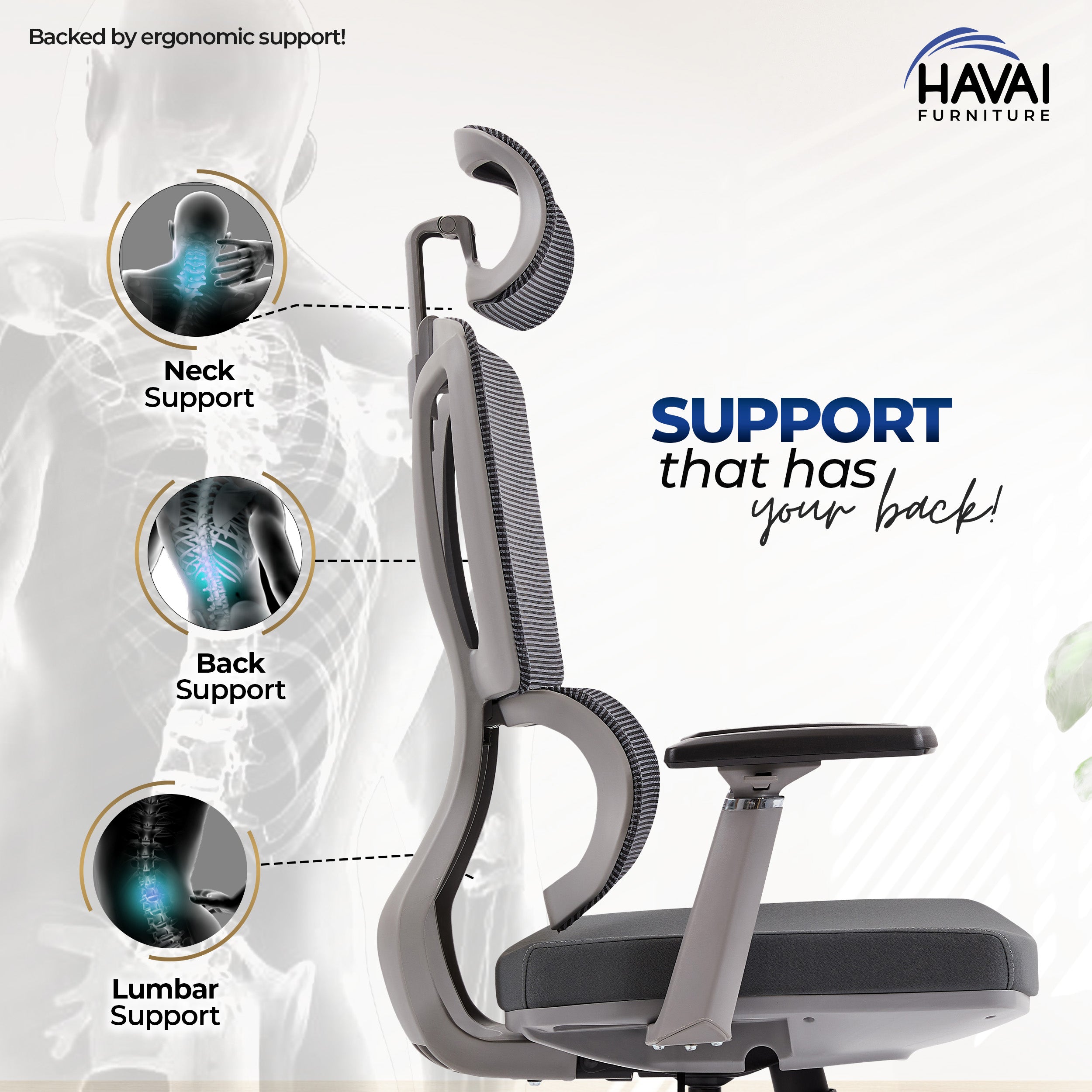 HAVAI Flexi High Back Black Mesh Ergonomic Office Chair | Multi-Lock Synchro Tilt | Aluminium Base | Class 4 Gaslift | Seat Slider | 3D Adjustable Armrests | 50mm Casters | Premium Mesh Back & Fabric Seat(Grey)