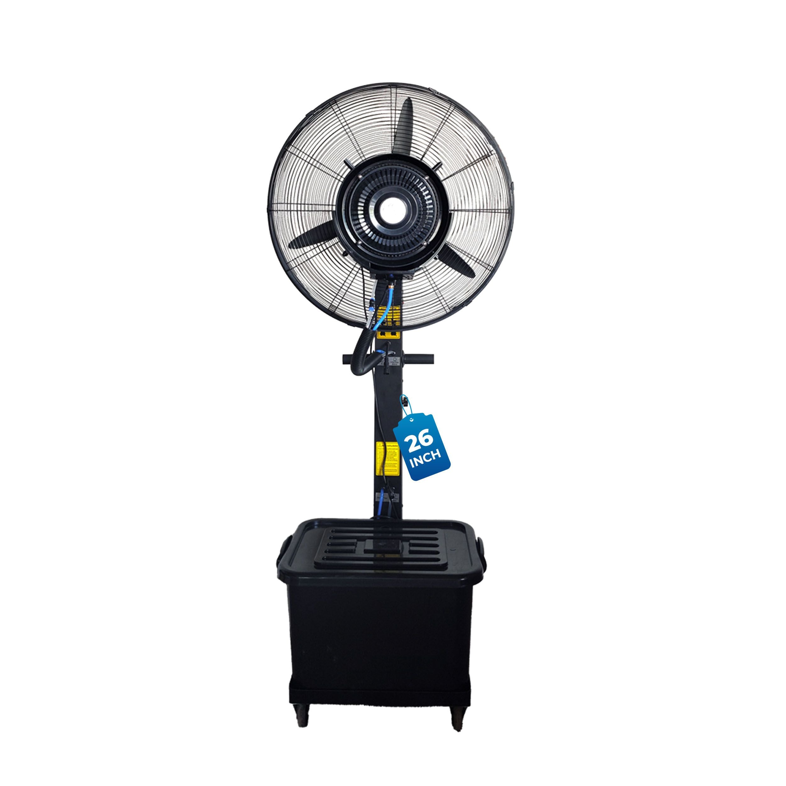 26″ Commercial Mist Fan, 260W Copper Motor | 10m Spray | Manual Mist Control | Aluminium Blade | Finger-Proof Grill | 41L Tank | Fixed 6ft Height | 48-Hour Installation & 1-Year Warranty