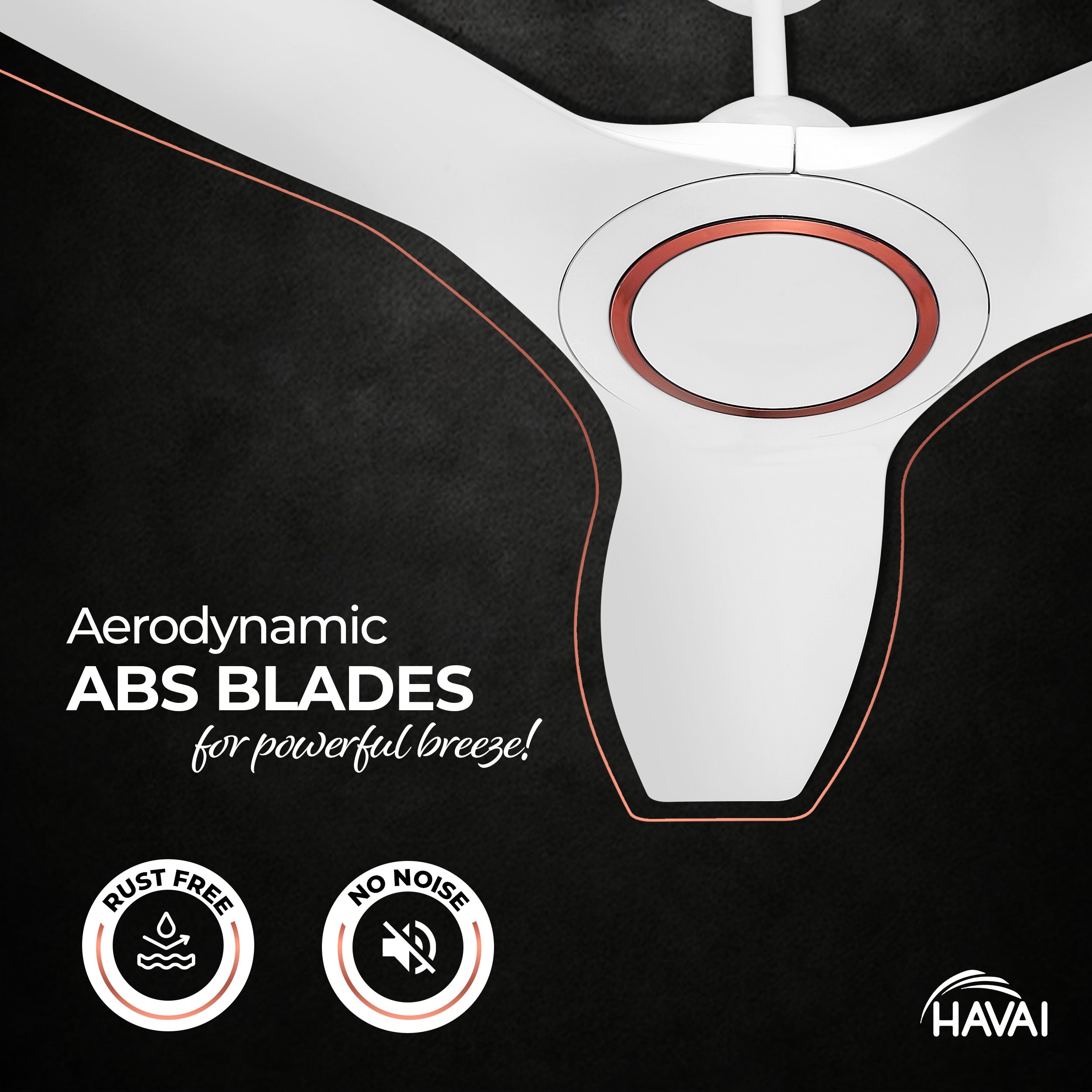 HAVAI Pristine Neo ABS Blade Ceiling Fan | 1200mm, 3 Blades, 27W | Remote Control | 2 Year Warranty | Pearl White
