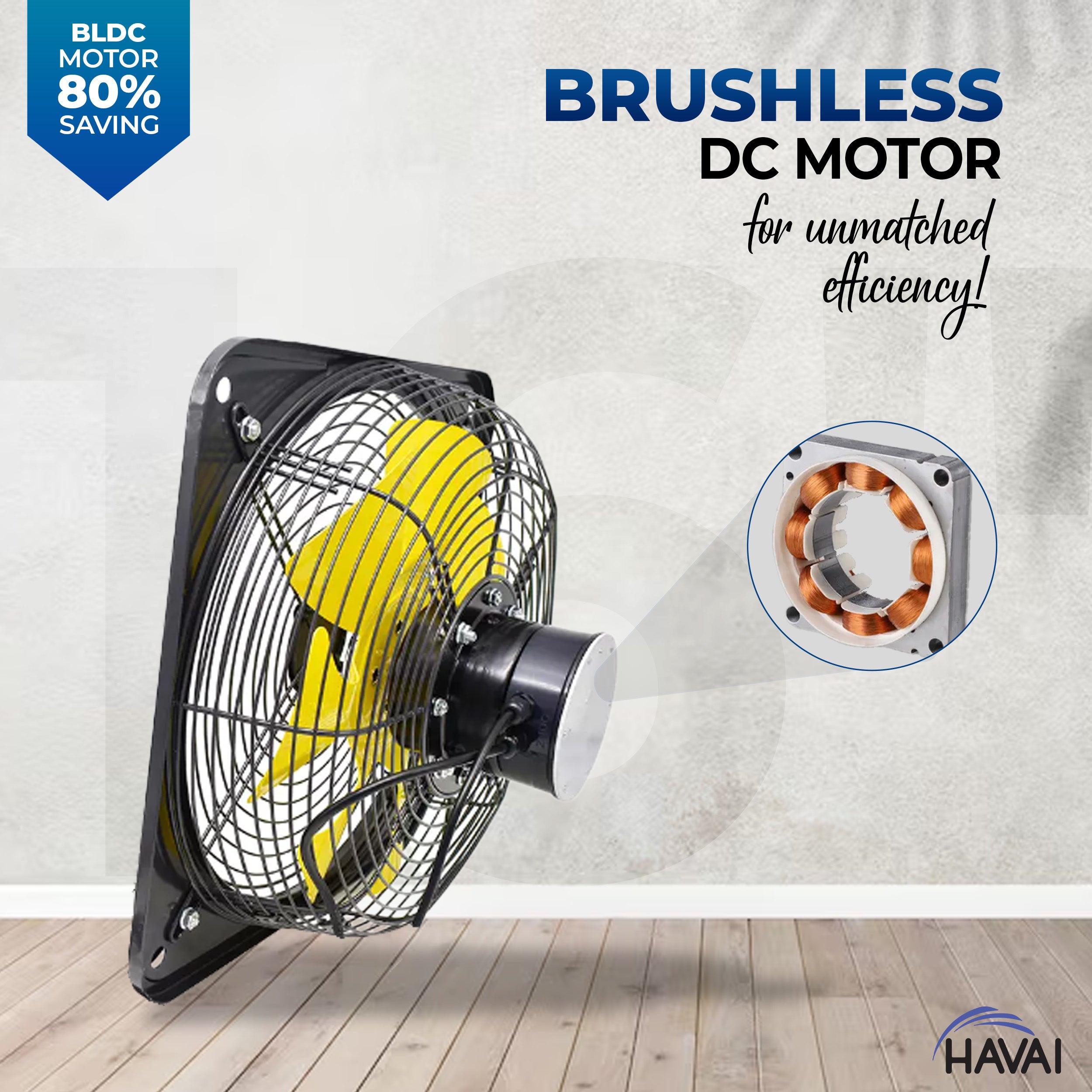 HAVAI BLDC Exhaust Fan | Power : 10W - 220W | Speed: 450-2800 RPM | Air Volume: 200-6000 m³/h | 1-Year Warranty | Stepless Speed Control | Metal Frame Included | Soundless (16-Inch Blade)