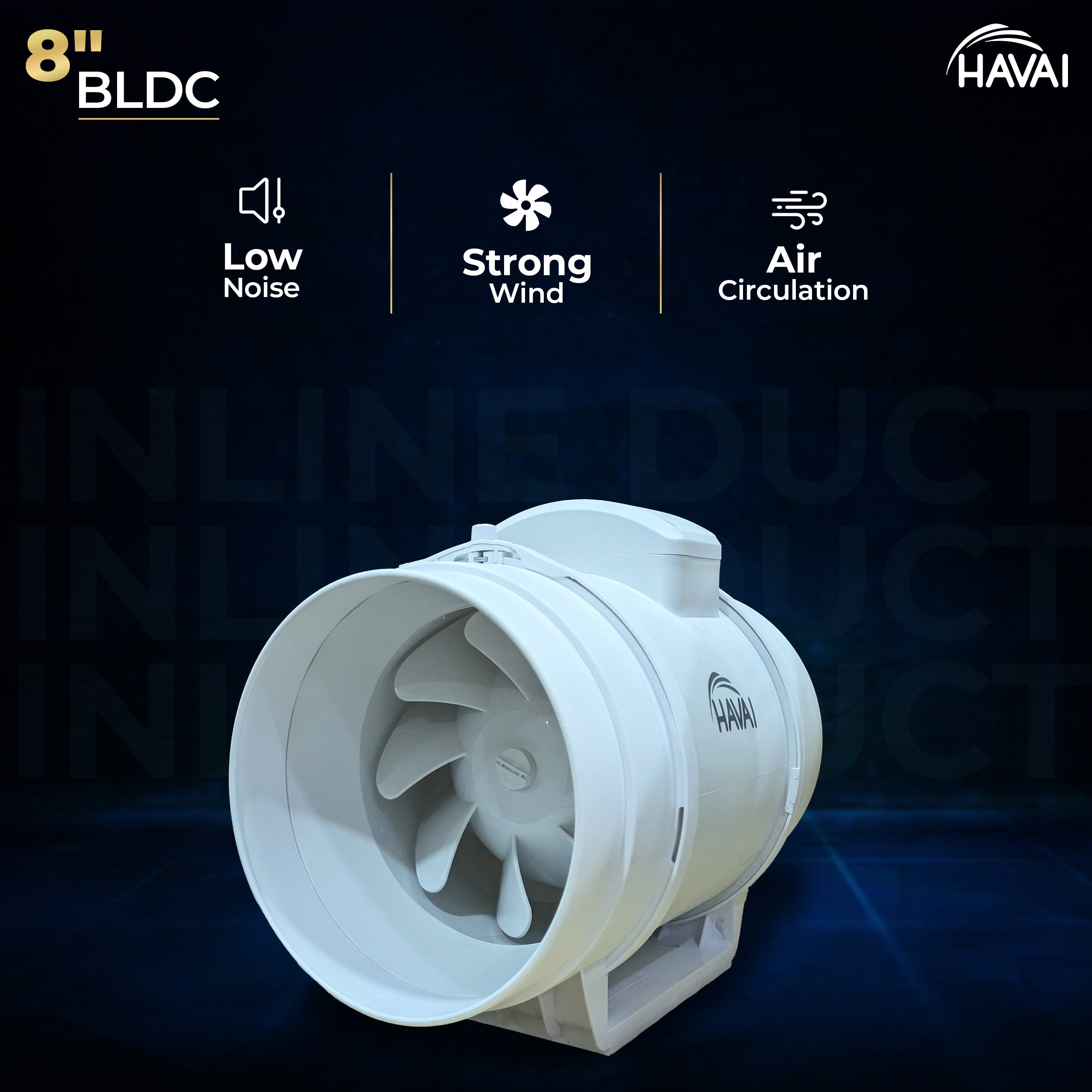 Havai BLDC Inline Duct Fan 8 Inch | 900 CMH Airflow | Energy-Saving 40W Exhaust Fan for Ventilation