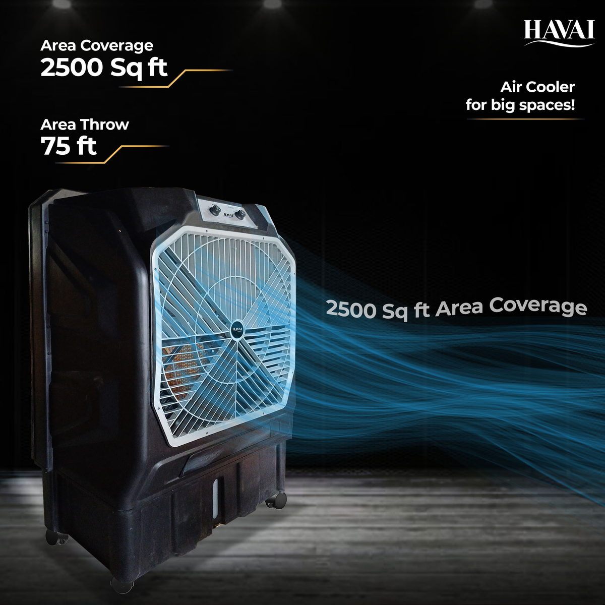 HAVAI Thunder 200 Tent Cooler | 30-Inch Heavy-Duty 3-Leaf Blade | 10,000 m³/hr Air Delivery | 175 Litre Water Tank | 550W Powerful Motor | Single-Phase Aluminium Winding Motor|1-Year Warranty)