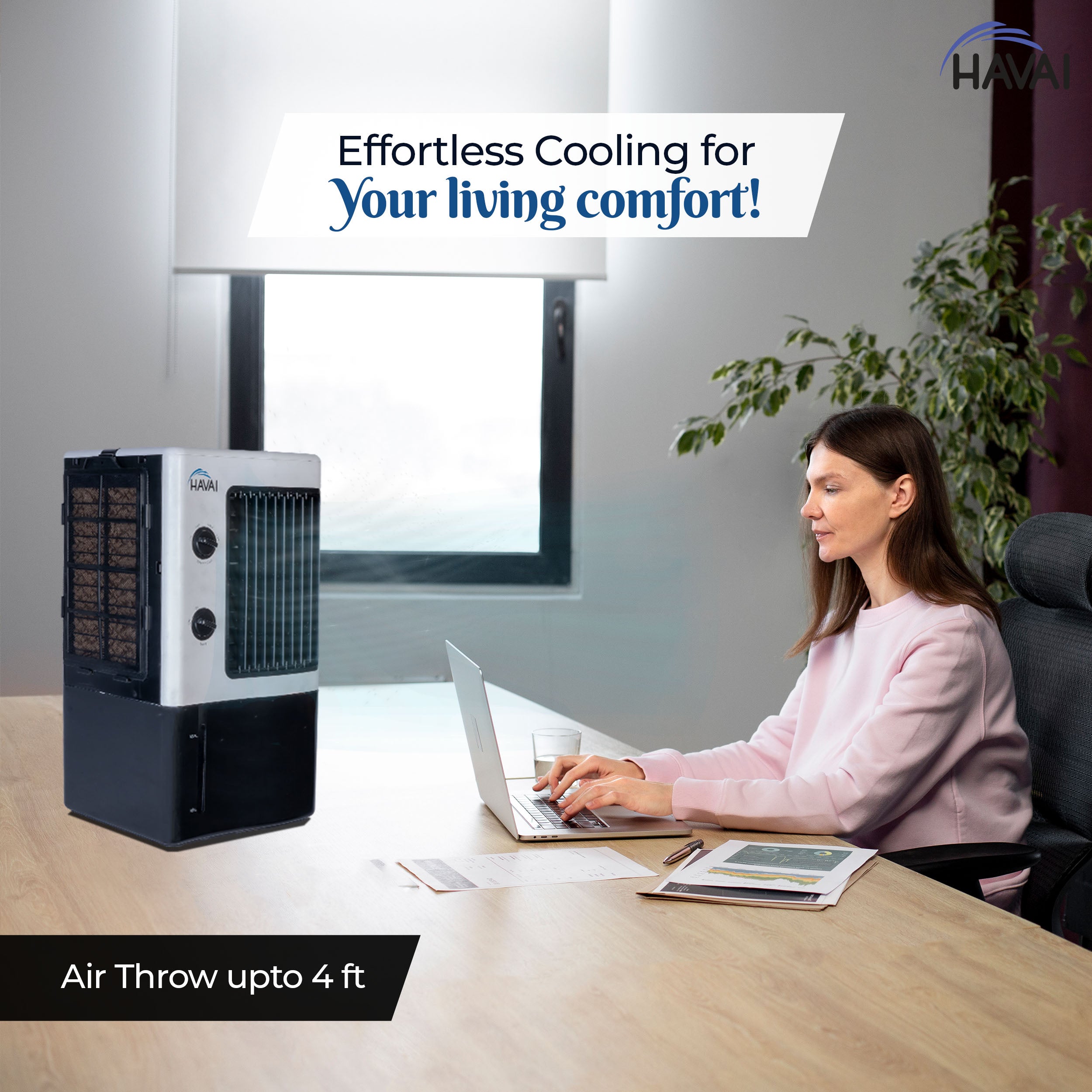 HAVAI Nano Table Cooler | Vertical Blower |Single Person Use|7 Litre Tank Capacity, Ice Box, 2 Feet Air Throw, 1 Year Warranty|3 Speed Control | Dualtone