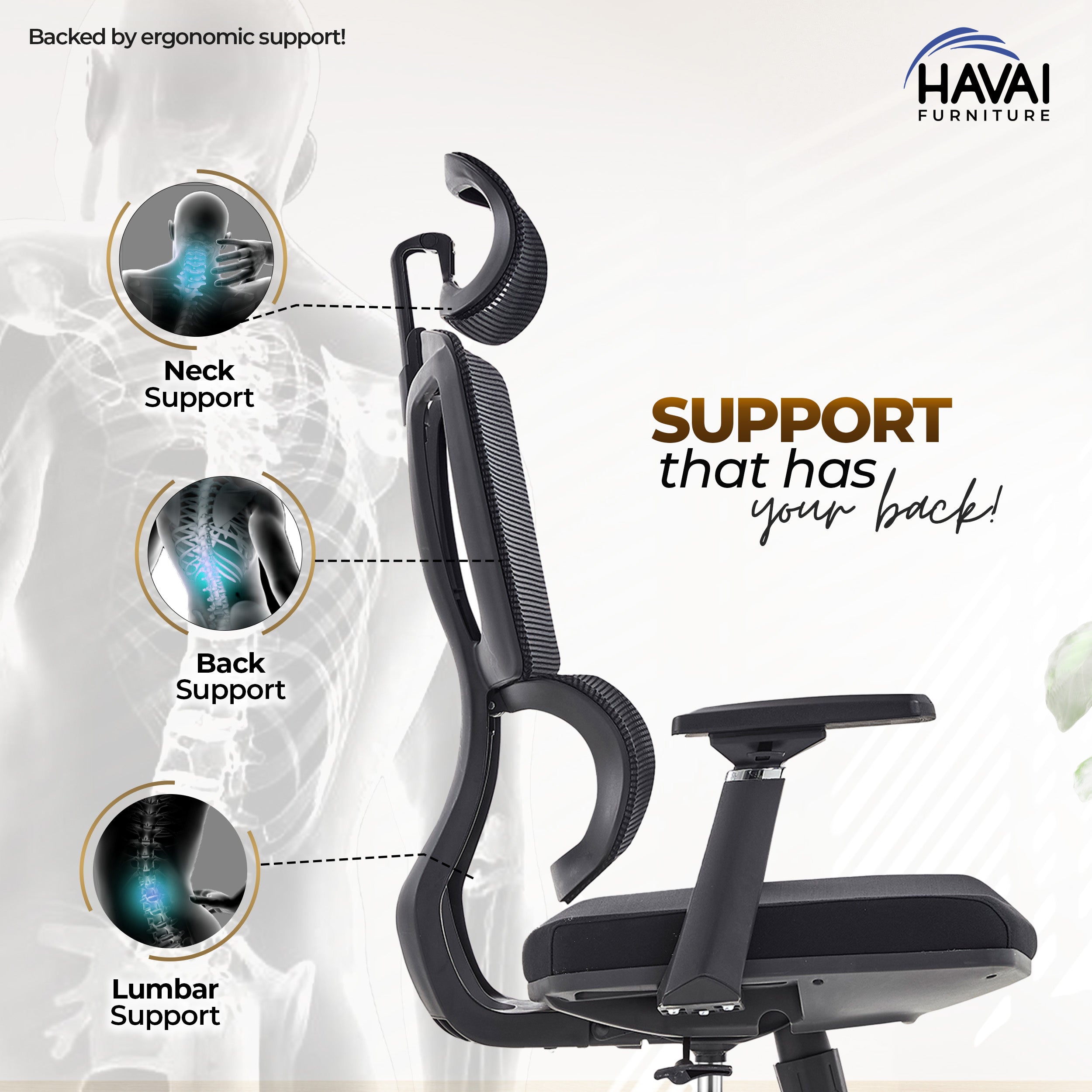 HAVAI Flexi High Back Black Mesh Ergonomic Office Chair | Multi-Lock Synchro Tilt | Aluminium Base | Class 4 Gaslift | Seat Slider | 3D Adjustable Armrests | 50mm Casters | Premium Mesh Back & Fabric Seat(Black)