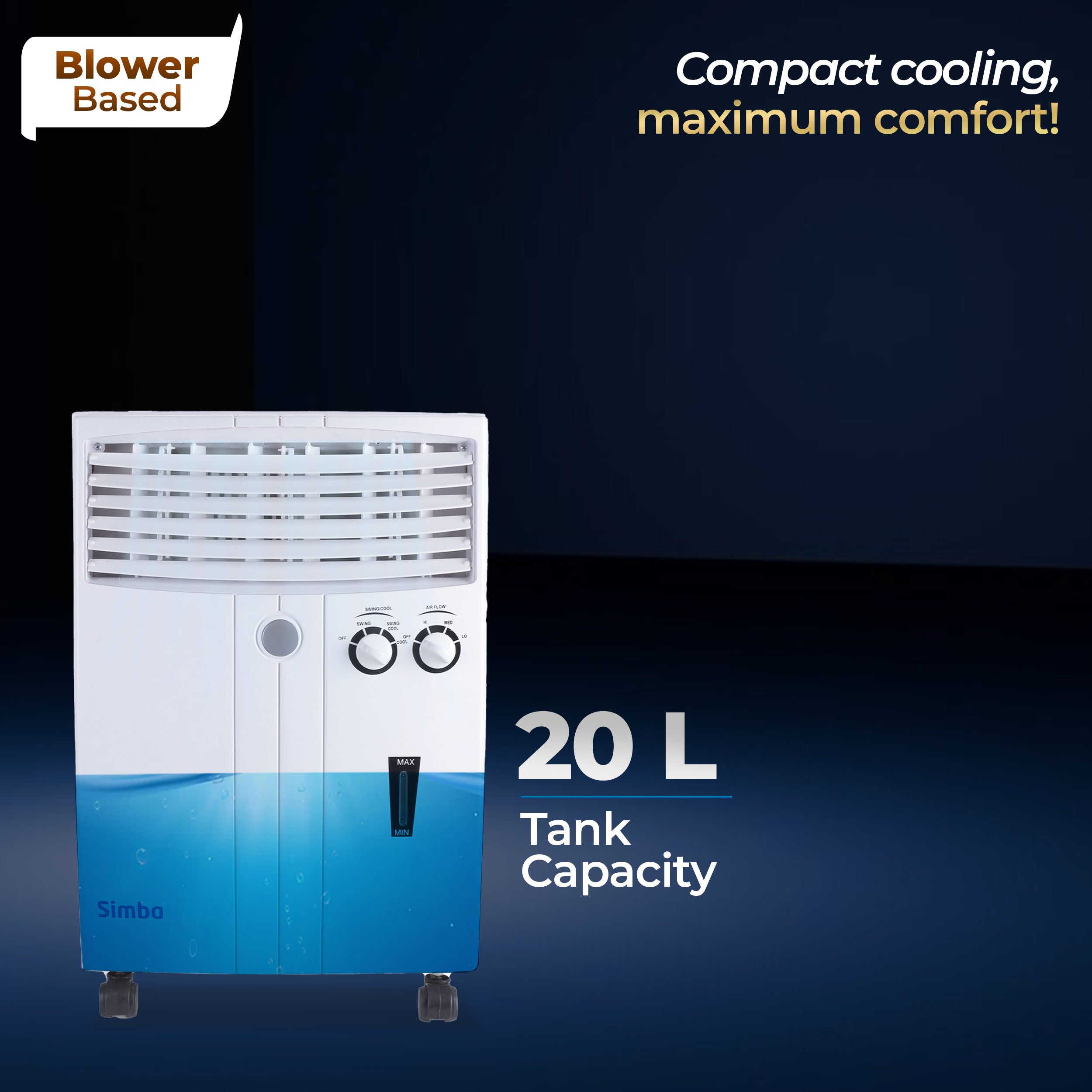 Simba Personal Cooler with Blower - 20L, White
