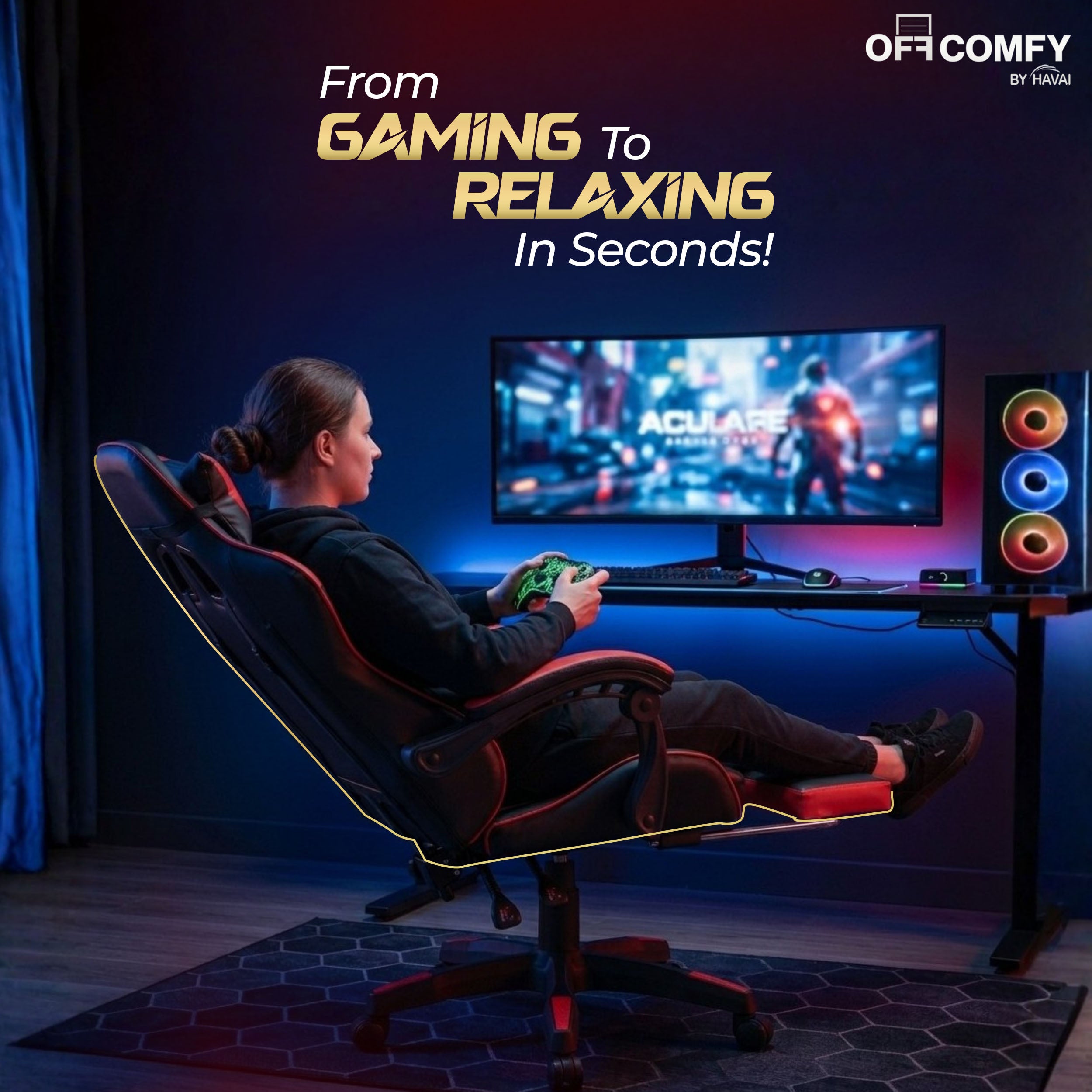 HAVAI Vortex Red Gaming Chair | Ergonomic High Back Computer Chair with Linkage Armrests | Reclining & Folding Backrest | Premium 0.55mm PVC Upholstery | High Density Foam Cushion | Class 1 Gas Lift | 320mm Nylon Base | Heavy Duty Wheels | (Red & Black)