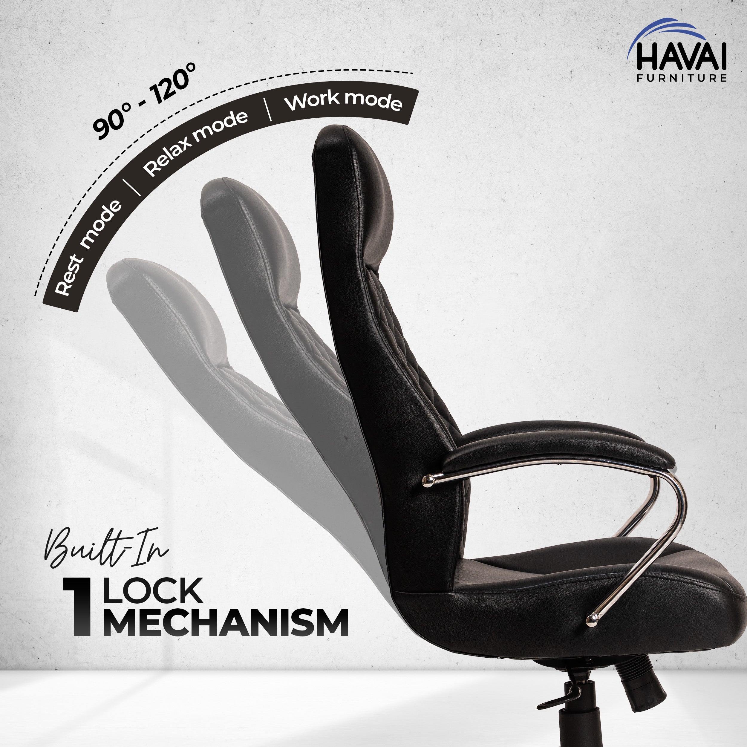 HAVAI Prime High Back Office Chair | Ergonomic Executive Chair | Premium Leather | Single Lock Tilt Mechanism | Mild Steel Chrome Base & Arms | Class 4 Gaslift | 50mm Casters | High-Density Back & Seat Cushion (Black)