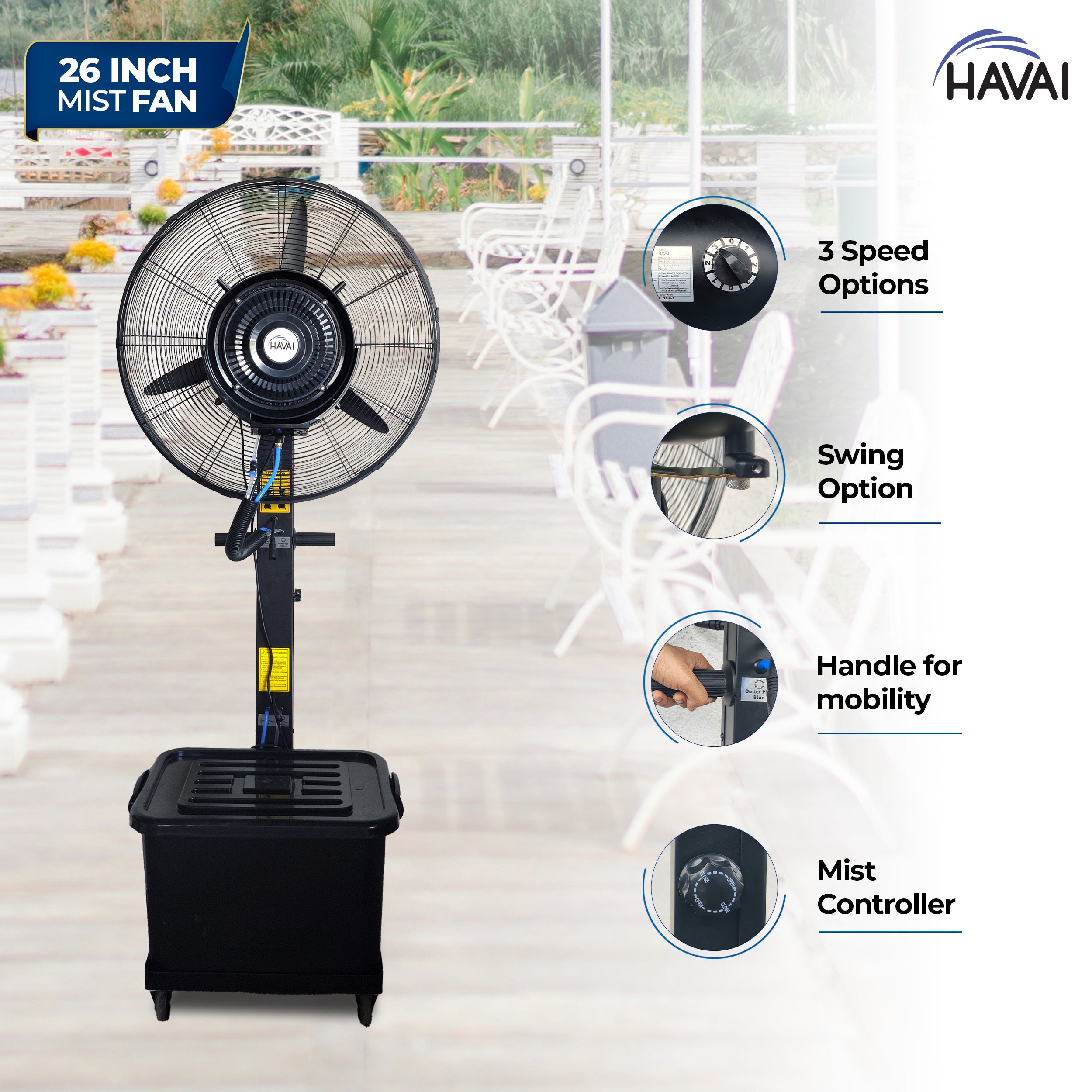 HAVAI Mist Fan 26 inch, 41 Litre Tank, Assembly Included