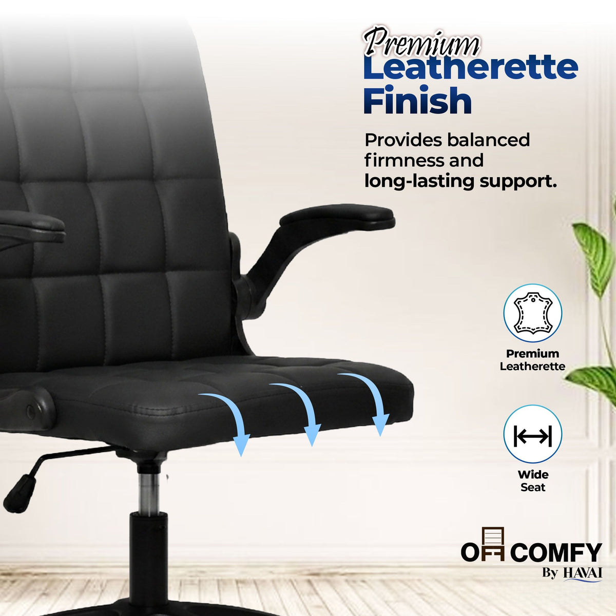 HAVAI Urban Seat Executive Office Chair | Premium Black PVC Upholstery | Ergonomic Cushioned Seat | Class 1 Gas Lift | Nylon Base & Wheels | Home, Office & WFH Chair
