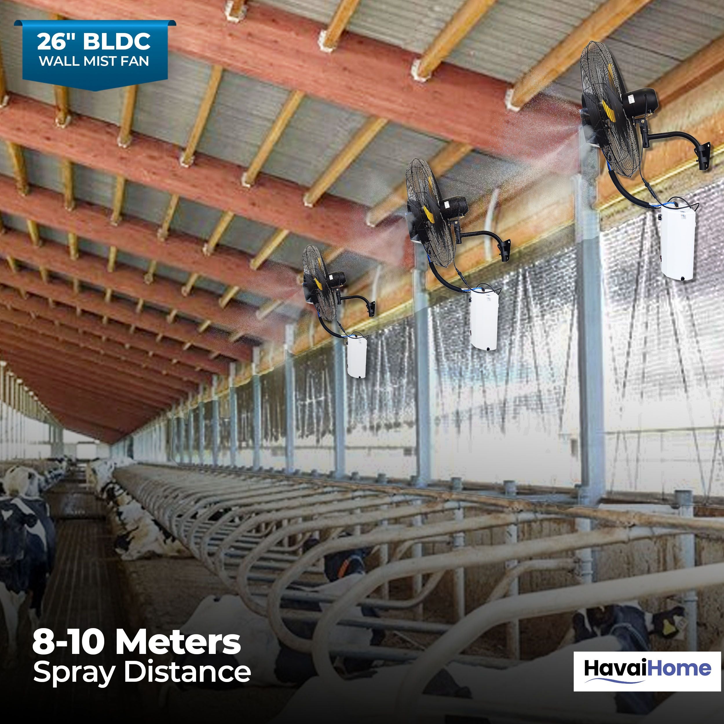 26" BLDC Wall-Mount Mist Fan – 450 Sq. Ft. Coverage, 12L Tank, 1300-9000 M³/Hr Airflow, 4-Speed Control, Yellow & Black, 2-Year Warranty
