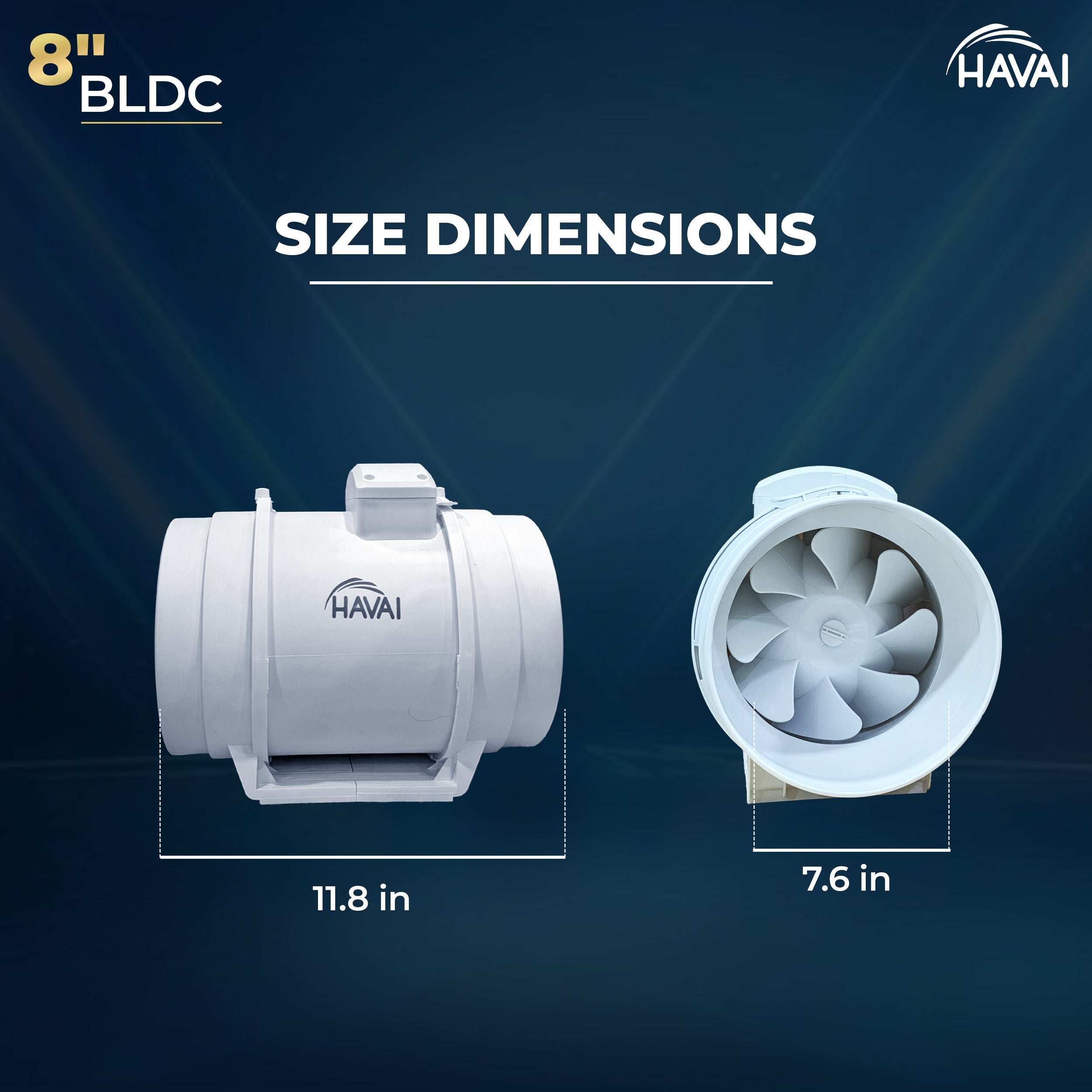 Havai BLDC Inline Duct Fan 8 Inch | 900 CMH Airflow | Energy-Saving 40W Exhaust Fan for Ventilation