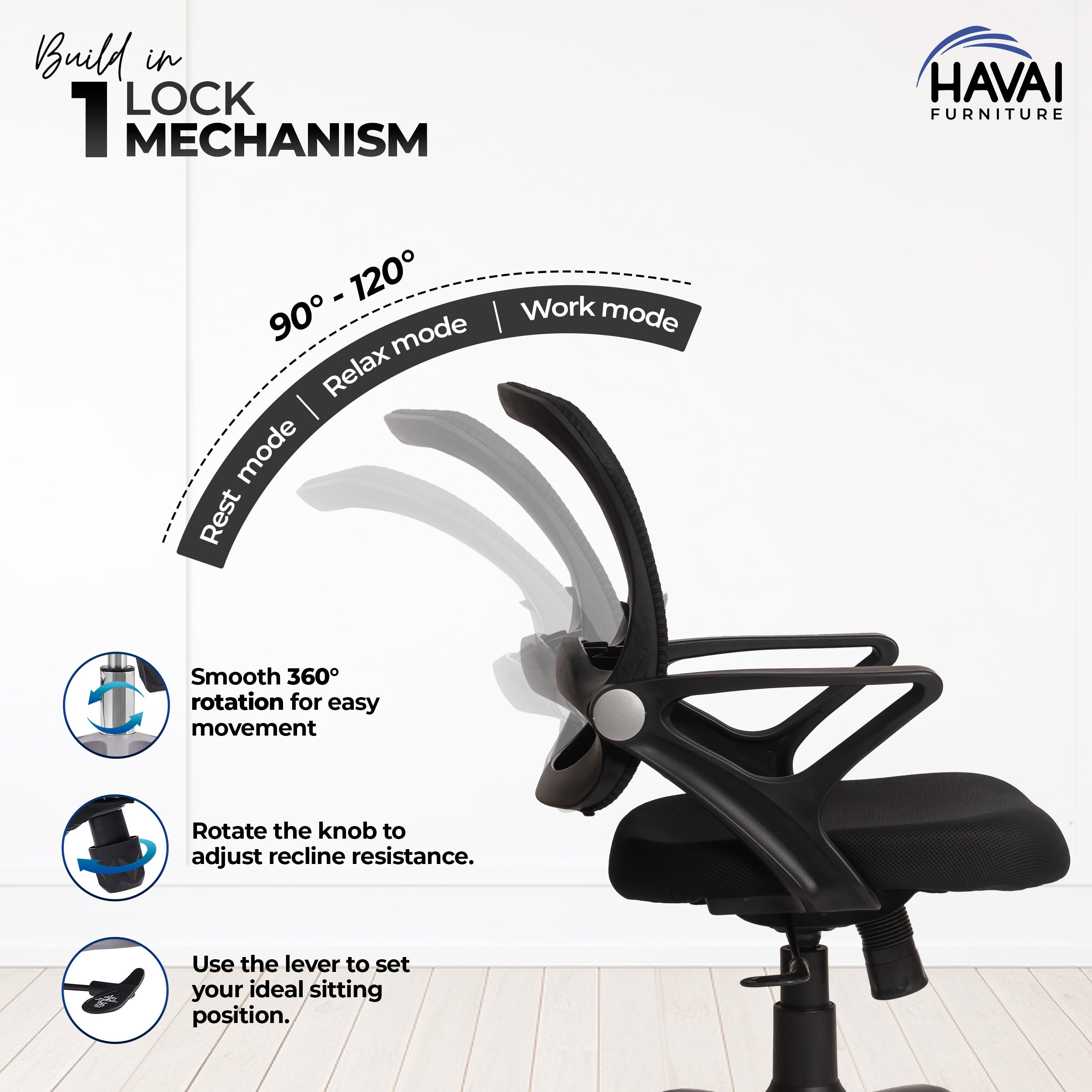 HAVAI Flame Back Low Back Ergonomic Mesh Office Chair | Single Lock Tilt Mechanism | Mild Steel EPC Base | Class 4 Gaslift | Fixed Armrests | 50mm Casters | Breathable Mesh Back
