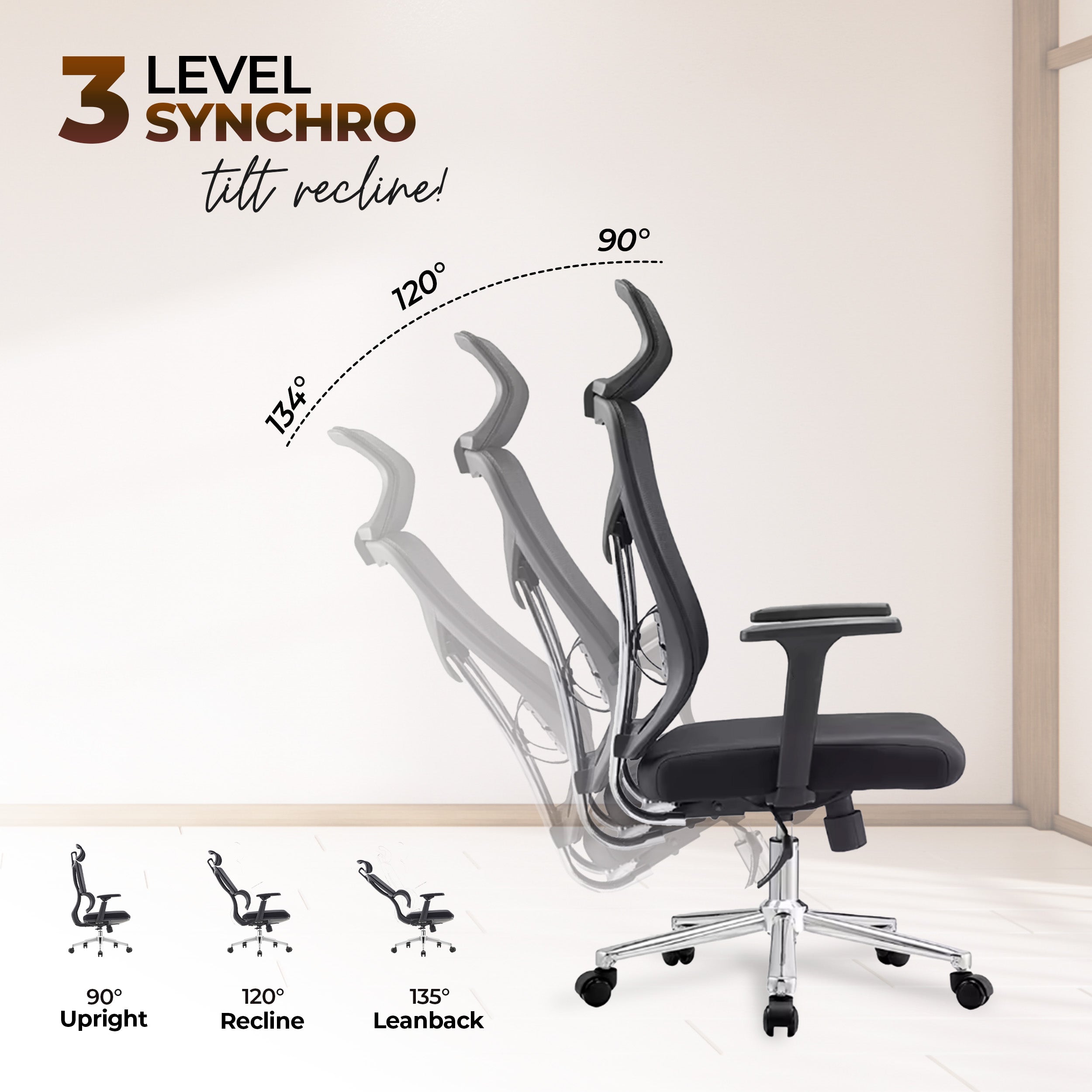 HAVAI Pulse High Back Ergonomic Mesh Office Chair | Multi-Lock Tilt Mechanism | Chrome Base| Breathable Mesh Back | Fixed Headrest (Black)