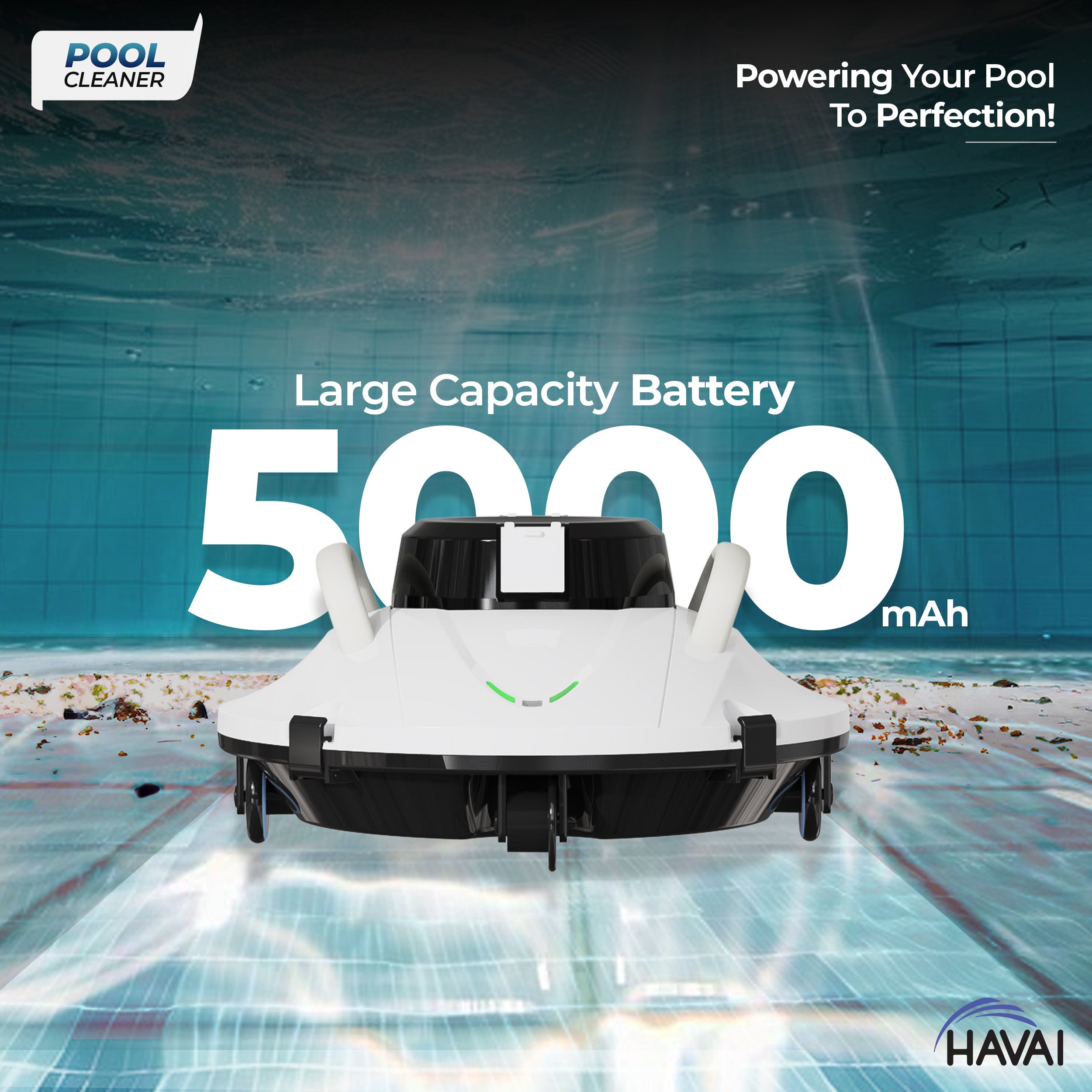 HAVAI Cordless Pool Cleaner - 30W Power, Dual Motor, 4-Wheel Robotic Pool Vacuum with Bottom Scrapers - Ideal for Cleaning Pool Floors and Removing Dirt Easily, 1 Year Warranty