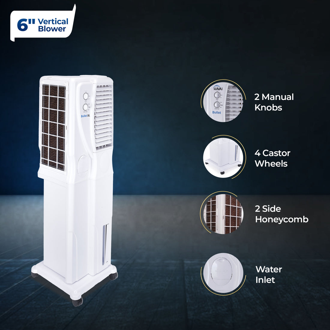Bullet XL Tower Air Cooler - 34 Liter, White