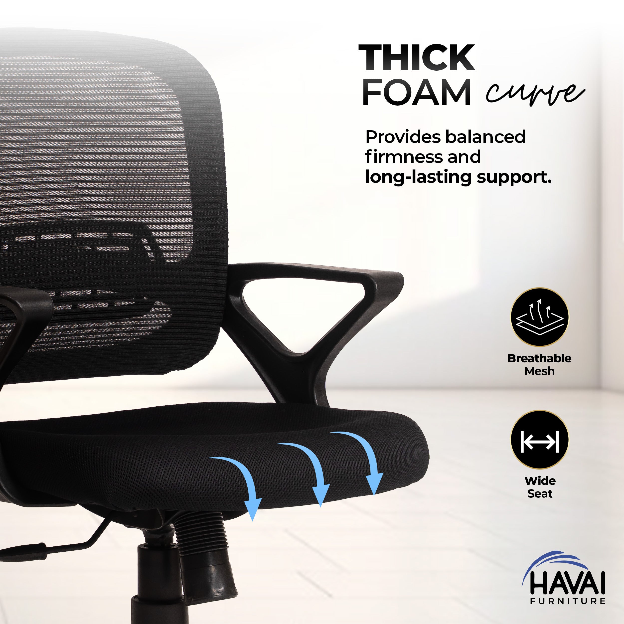 HAVAI Flame Back Low Back Ergonomic Mesh Office Chair | Single Lock Tilt Mechanism | Mild Steel EPC Base | Class 4 Gaslift | Fixed Armrests | 50mm Casters | Breathable Mesh Back