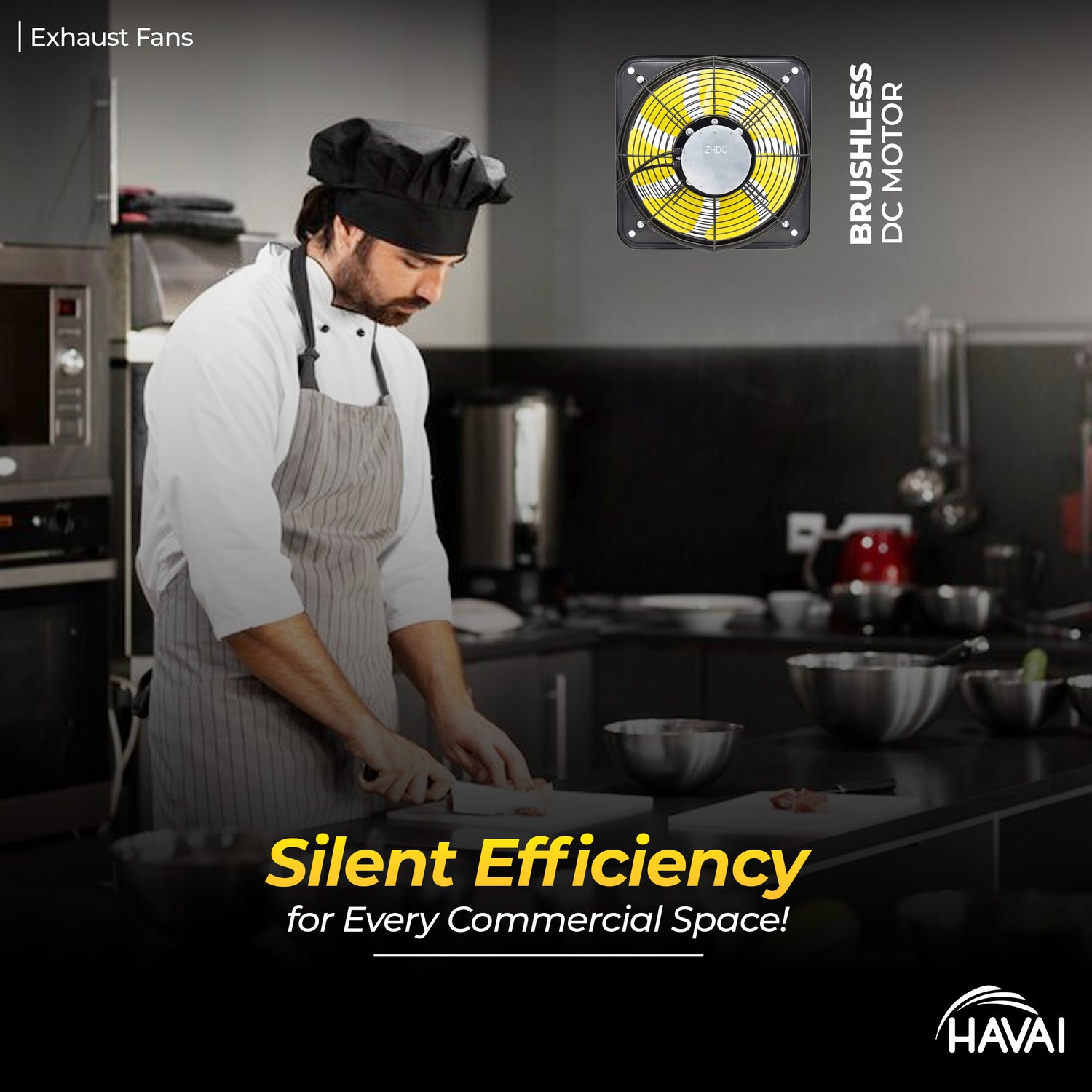 HAVAI BLDC Exhaust Fan | Power : 10W - 220W | Speed: 450-2800 RPM | Air Volume: 200-6000 m³/h | 1-Year Warranty | Stepless Speed Control | Metal Frame Included | Soundless (16-Inch Blade)
