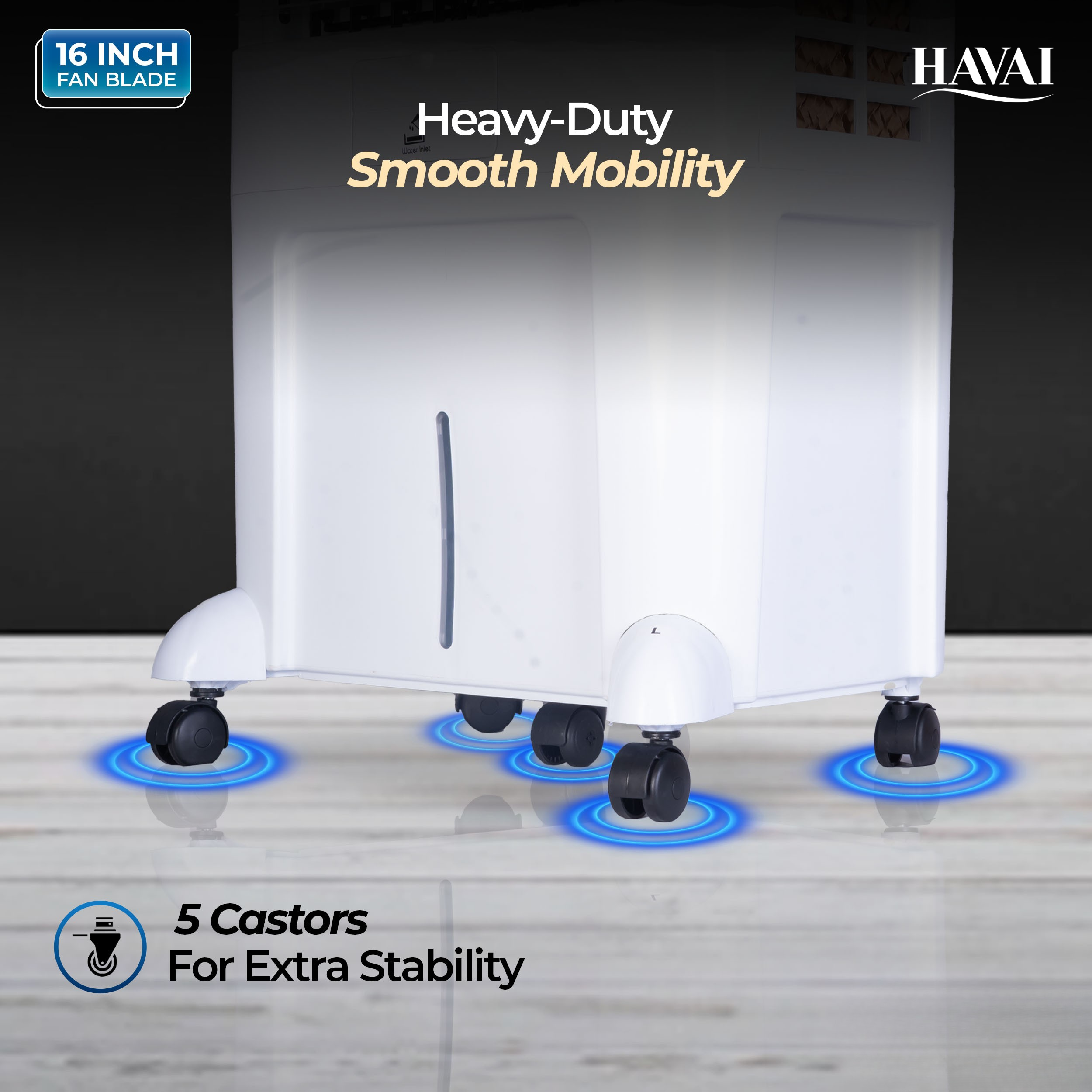 HAVAI Arizona 16 GT Desert Air Cooler | 80L Tank | 16” Aerodynamic Fan | 3-Side Thick Honeycomb | Glass Top with Ice Chamber | Smart Dust-Filter Inlet | 5 Castors | 3300 m³/hr | 1 Year On-Site Warranty