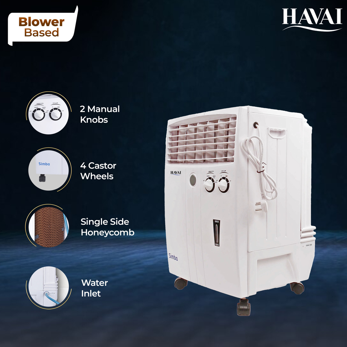 HAVAI Simba Personal Cooler with Blower - 20L, White