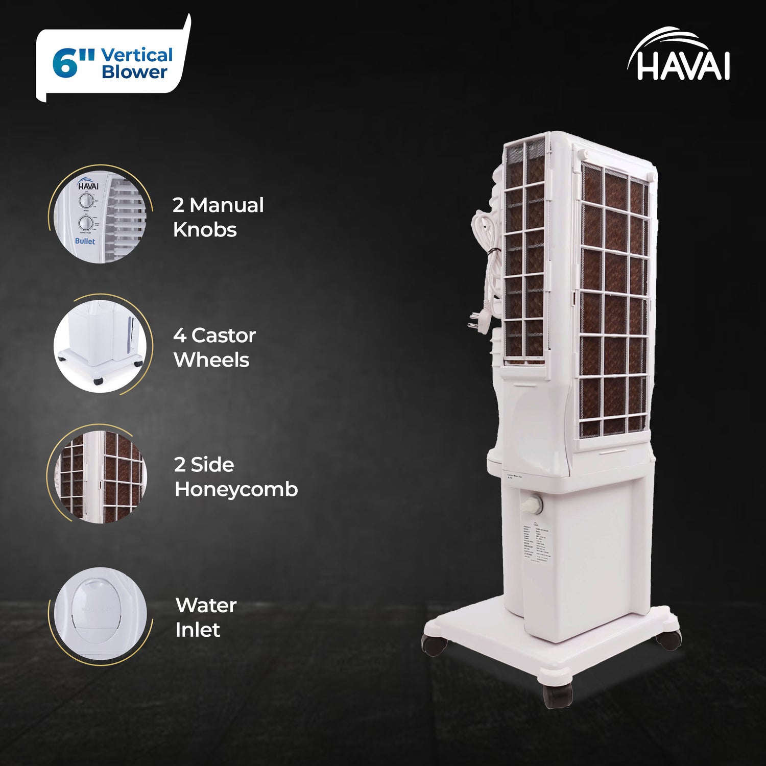 HAVAI Bullet Tower Air Cooler - 20 Liter, White