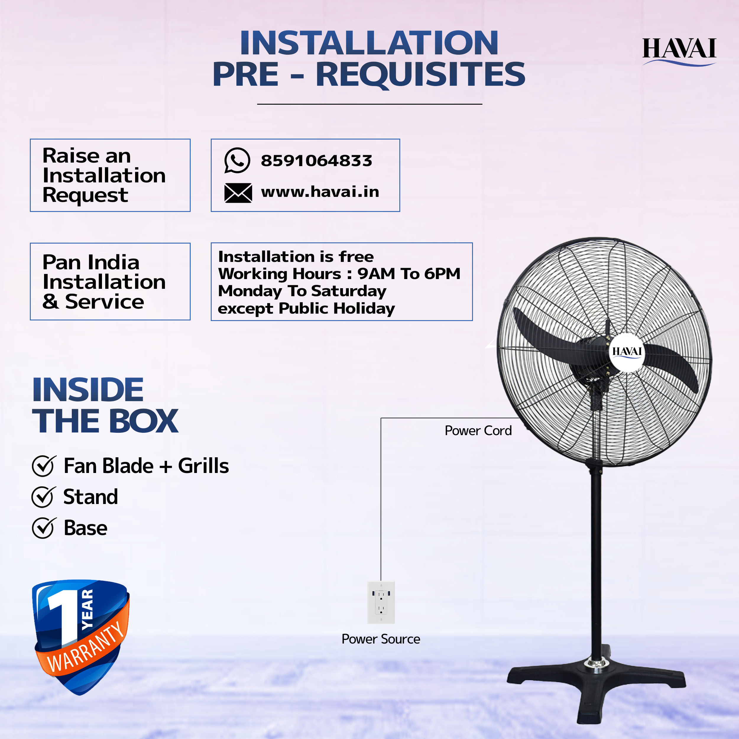 HAVAI BLDC Pedestal Fan 26 inch, 50% Savings on Electricity, High Velocity, Heavy Duty Metal for Industrial, Commercial and Residential Use, Assembly Included