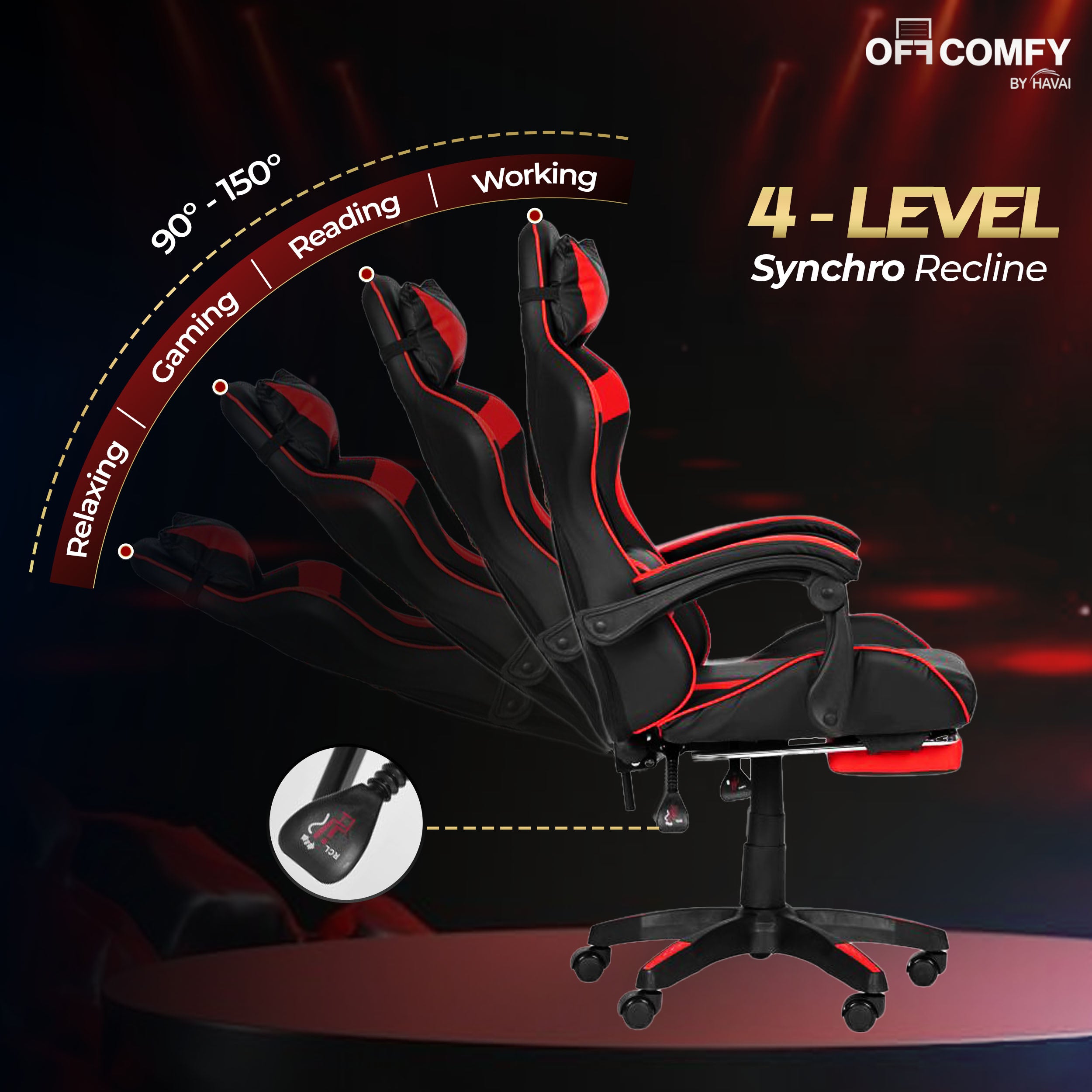 HAVAI Vortex Red Gaming Chair | Ergonomic High Back Computer Chair with Linkage Armrests | Reclining & Folding Backrest | Premium 0.55mm PVC Upholstery | High Density Foam Cushion | Class 1 Gas Lift | 320mm Nylon Base | Heavy Duty Wheels | (Red & Black)