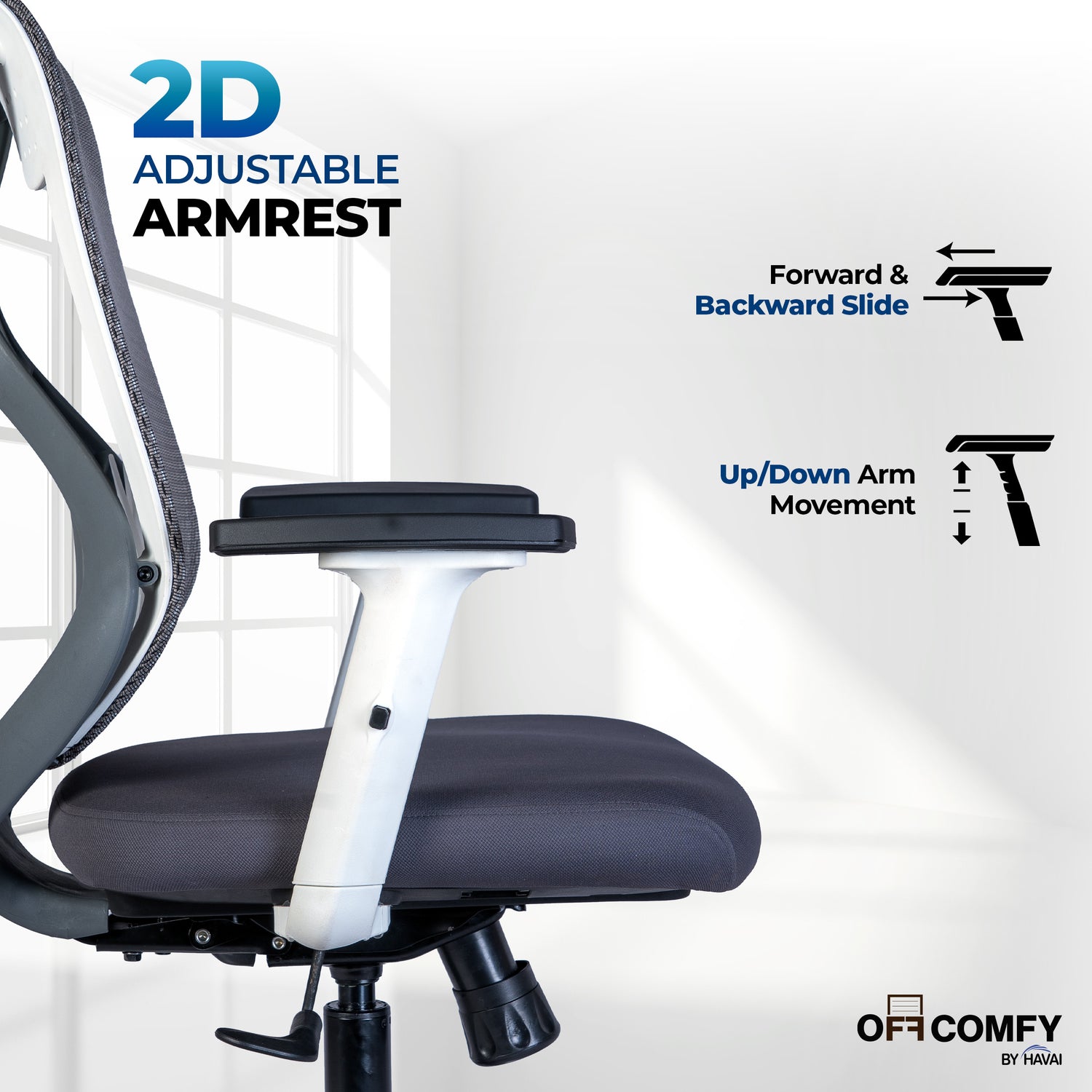 Off Comfy by HAVAI - Titan Pro Grey Chair |  Korean Mesh | Headrest | 2D Arms | Lumbar |  Seat Slider | Gaslift | Chrome Base | 60mm Castors