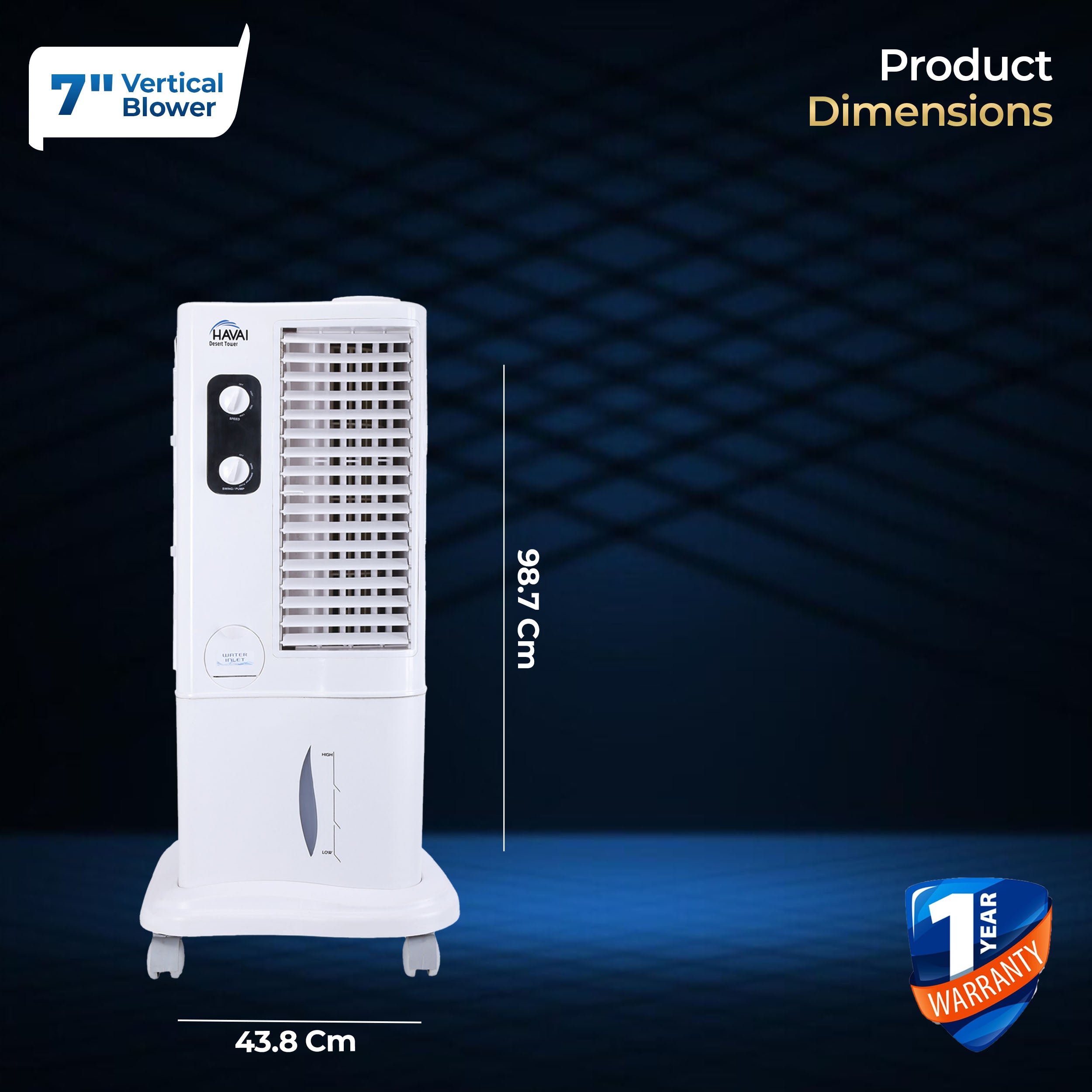 Desert Tower Cooler with Blower, 22 L, White