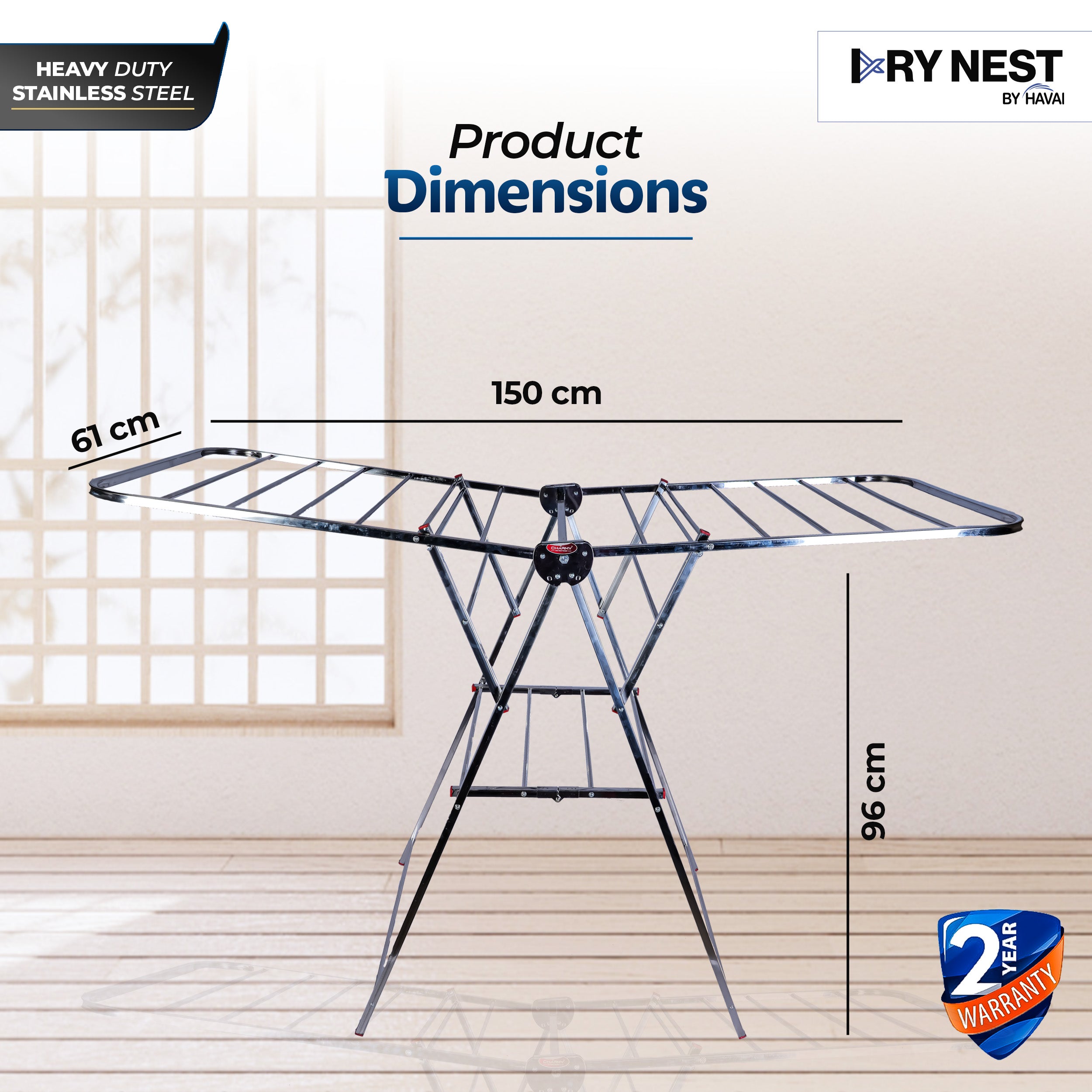 DryNest by HAVAI – Heavy Duty Foldable Cloth Drying Stand | Rust-Free Stainless Steel Laundry Rack | Indoor, Outdoor & Balcony Use | Portable Clothes Dryer Stand